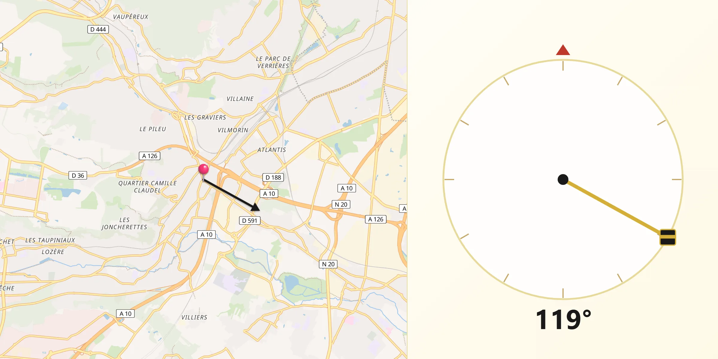 Direction vers la Qibla depuis Palaiseau