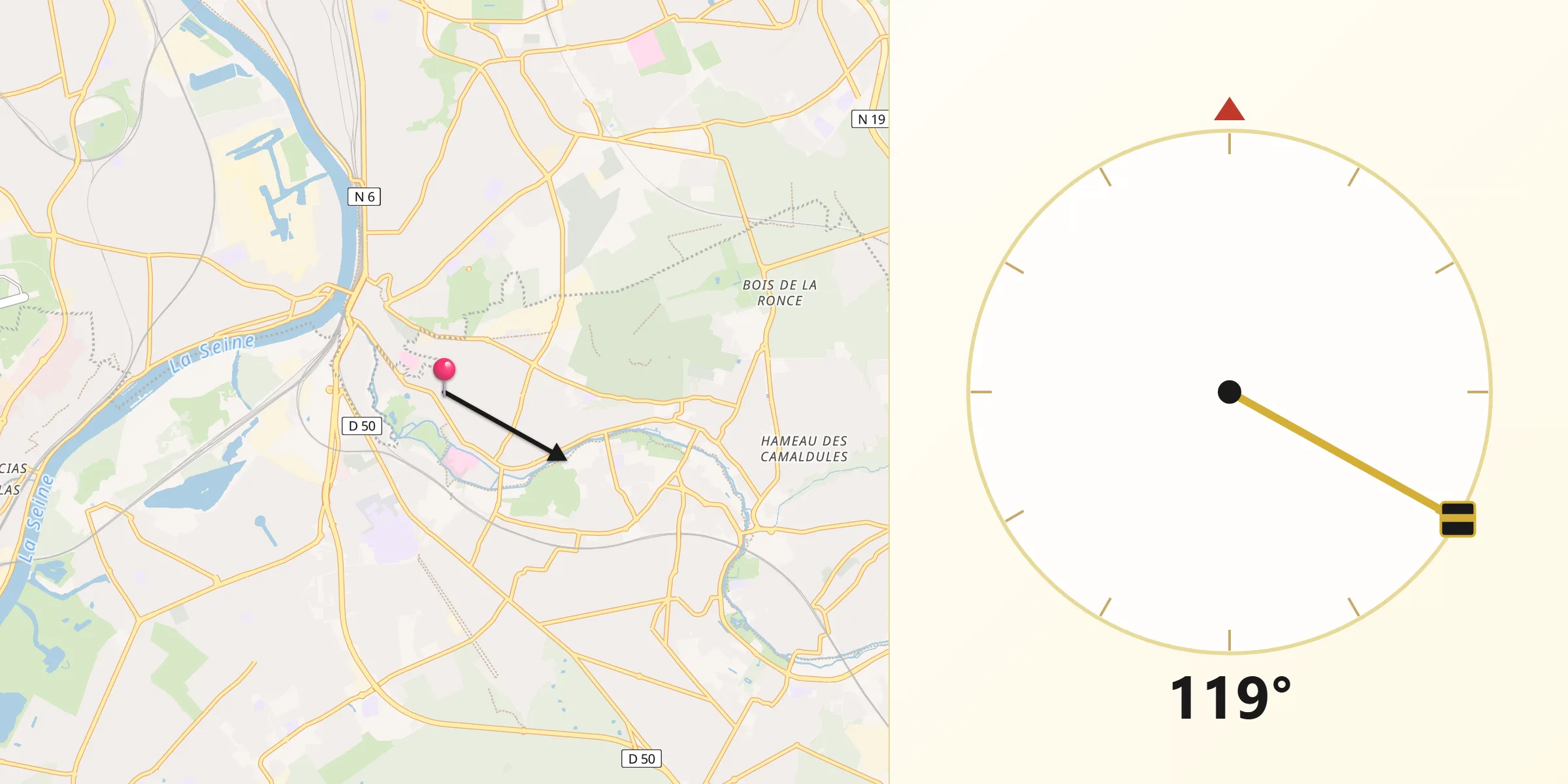 Direction vers la Qibla depuis Crosne