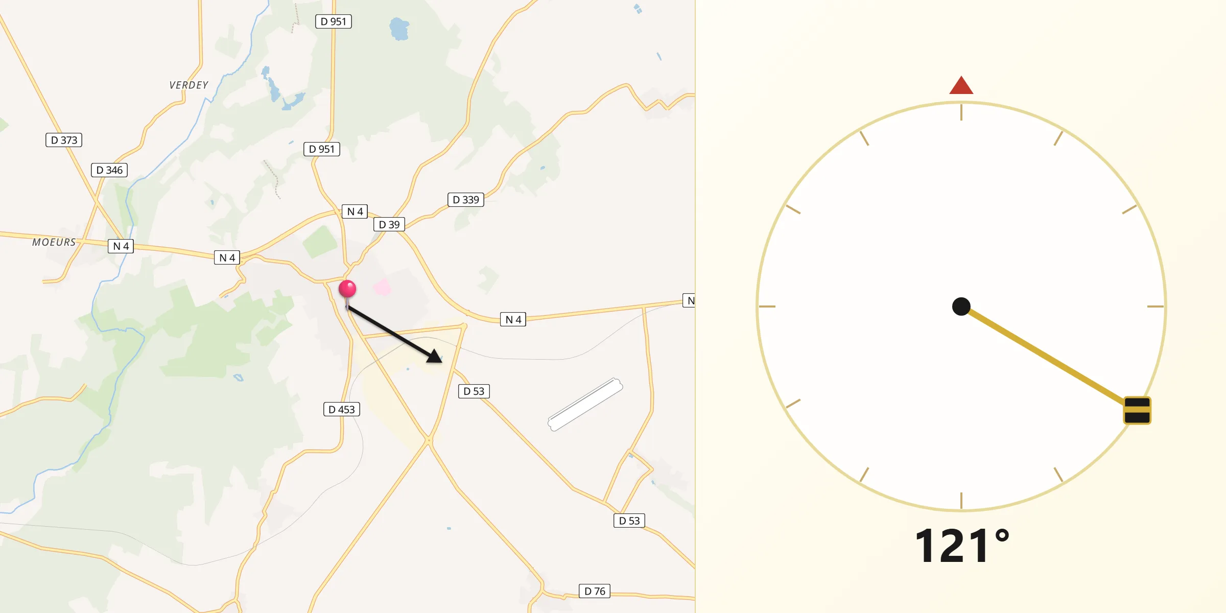 Direction vers la Qibla depuis Sézanne
