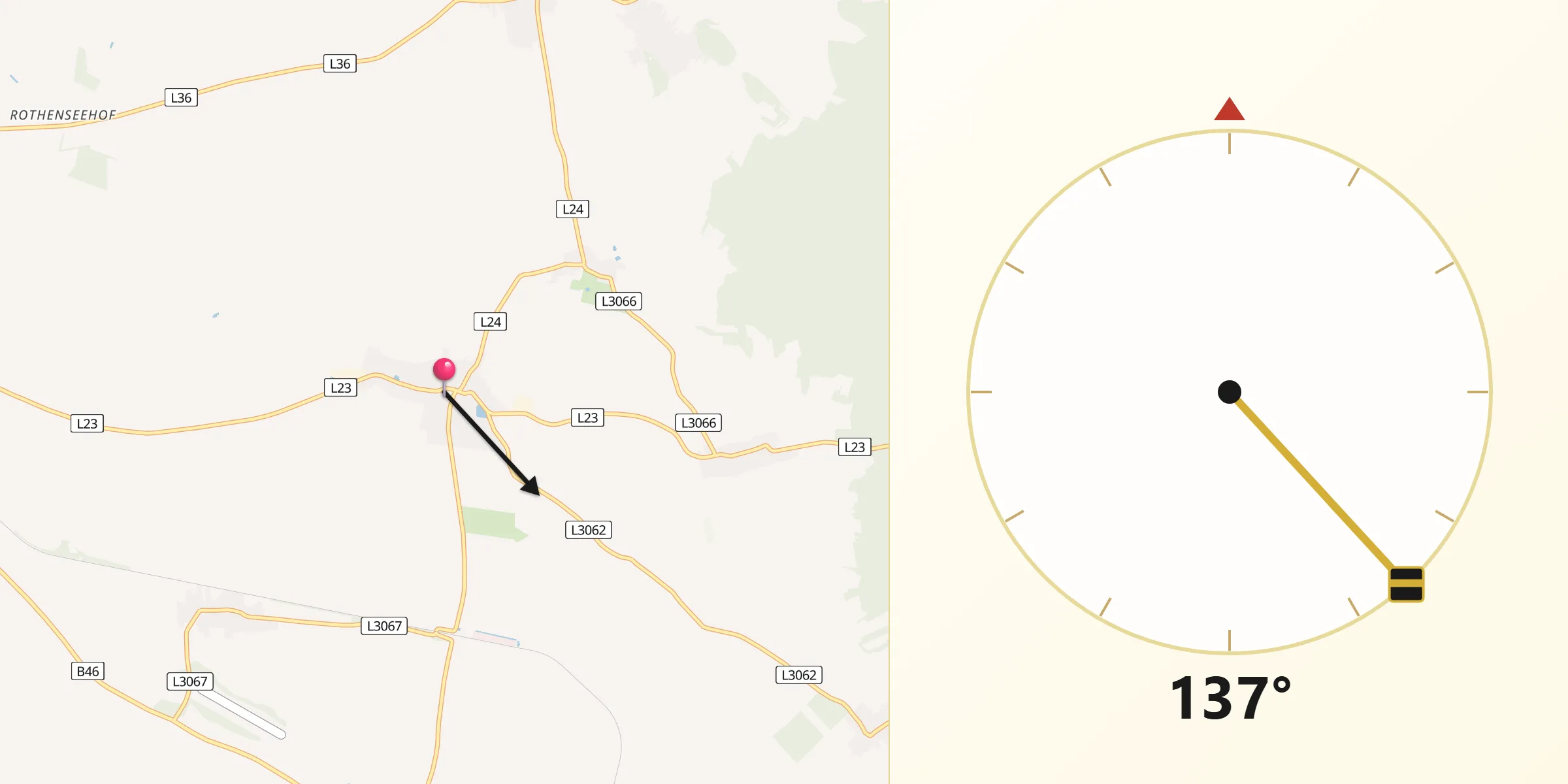 Qibla-Richtung von Neudorf bei Staatz