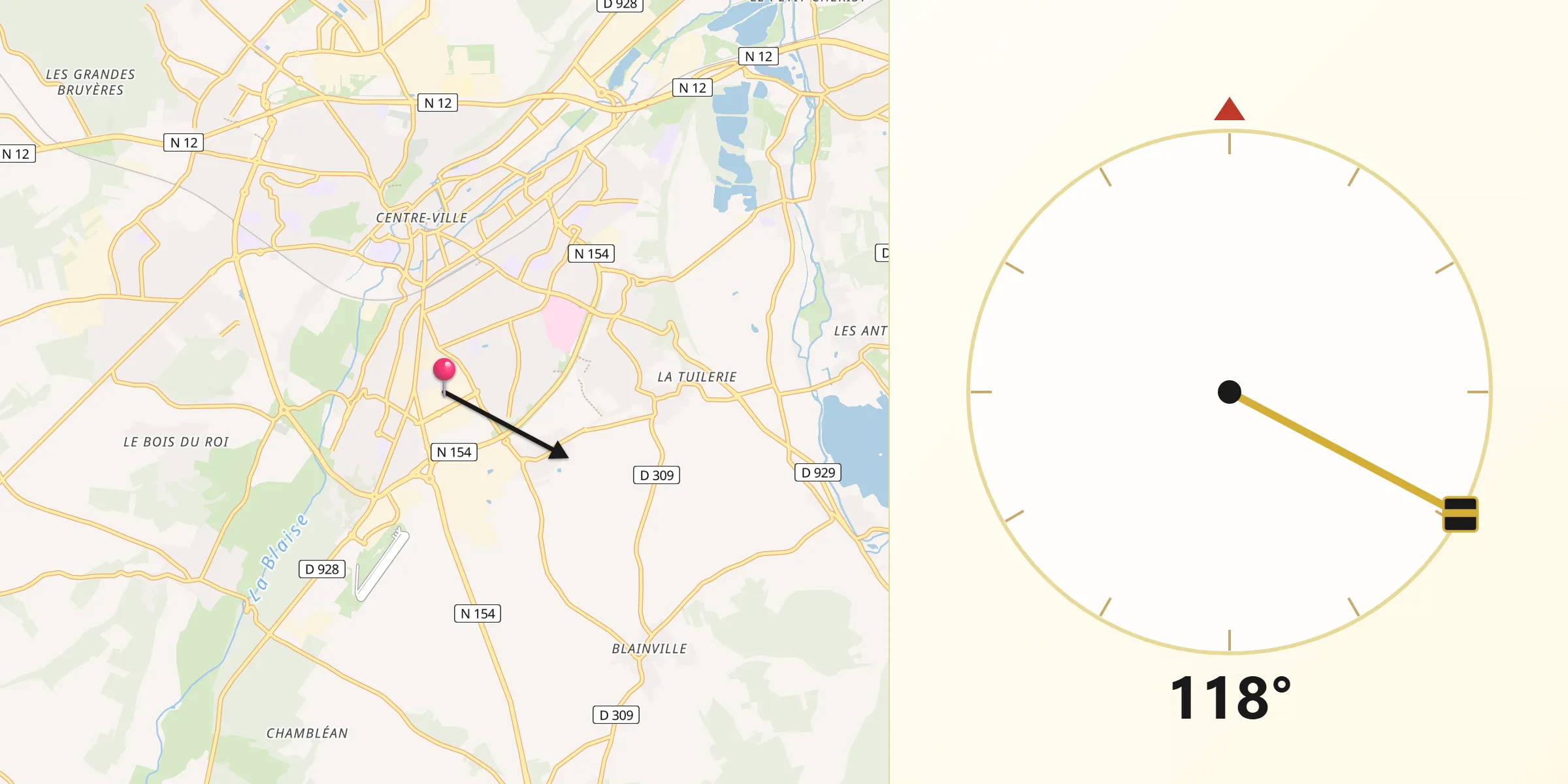 Direction vers la Qibla depuis Vernouillet