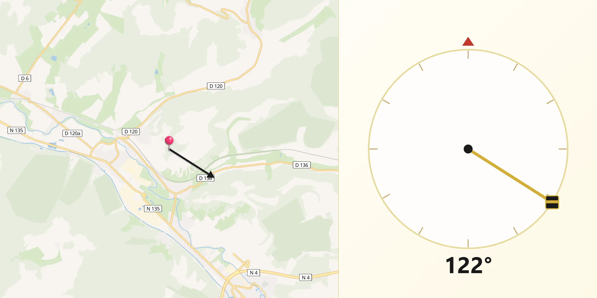 Direction vers la Qibla depuis Nançois-sur-Ornain