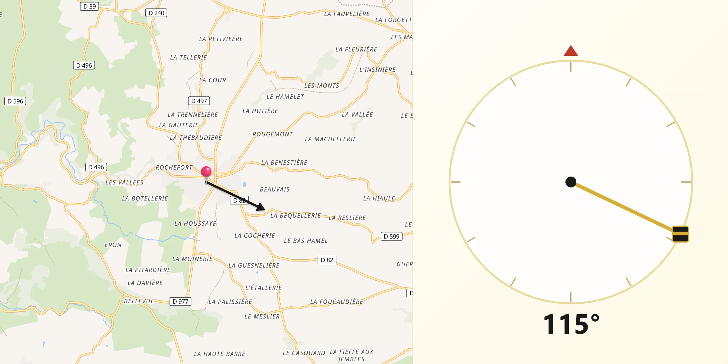 Direction vers la Qibla depuis Sourdeval
