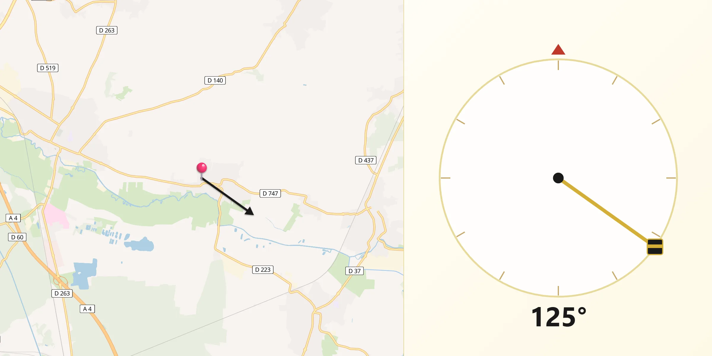 Direction vers la Qibla depuis Geudertheim