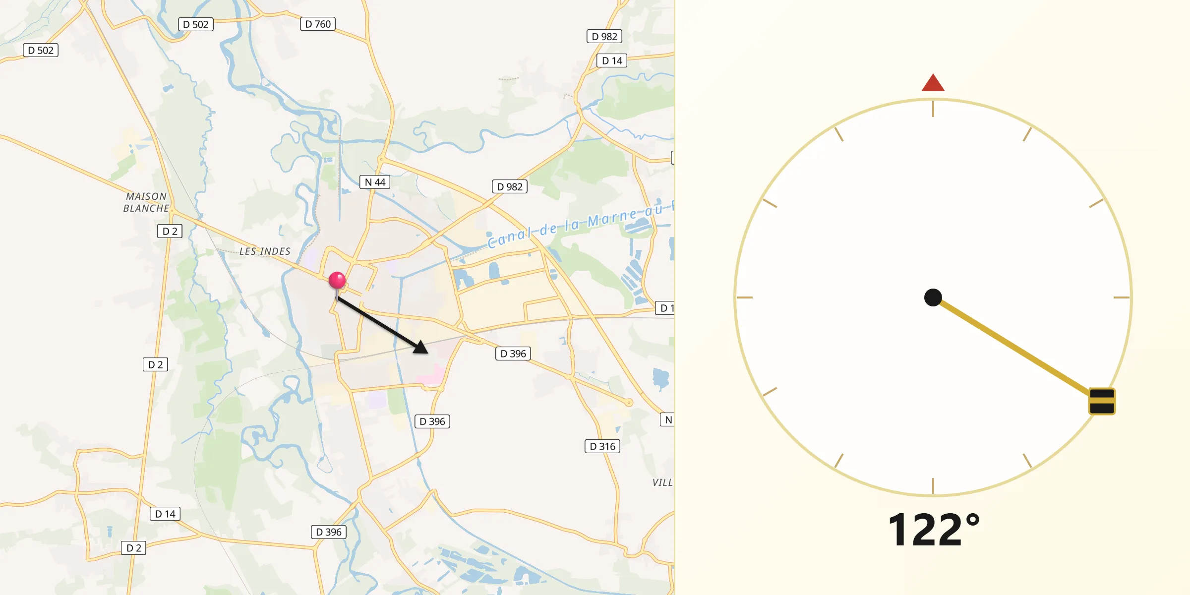 Direction vers la Qibla depuis Vitry-le-François