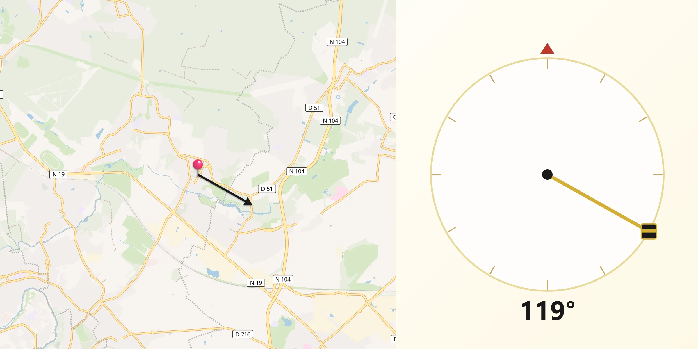 Direction vers la Qibla depuis Santeny