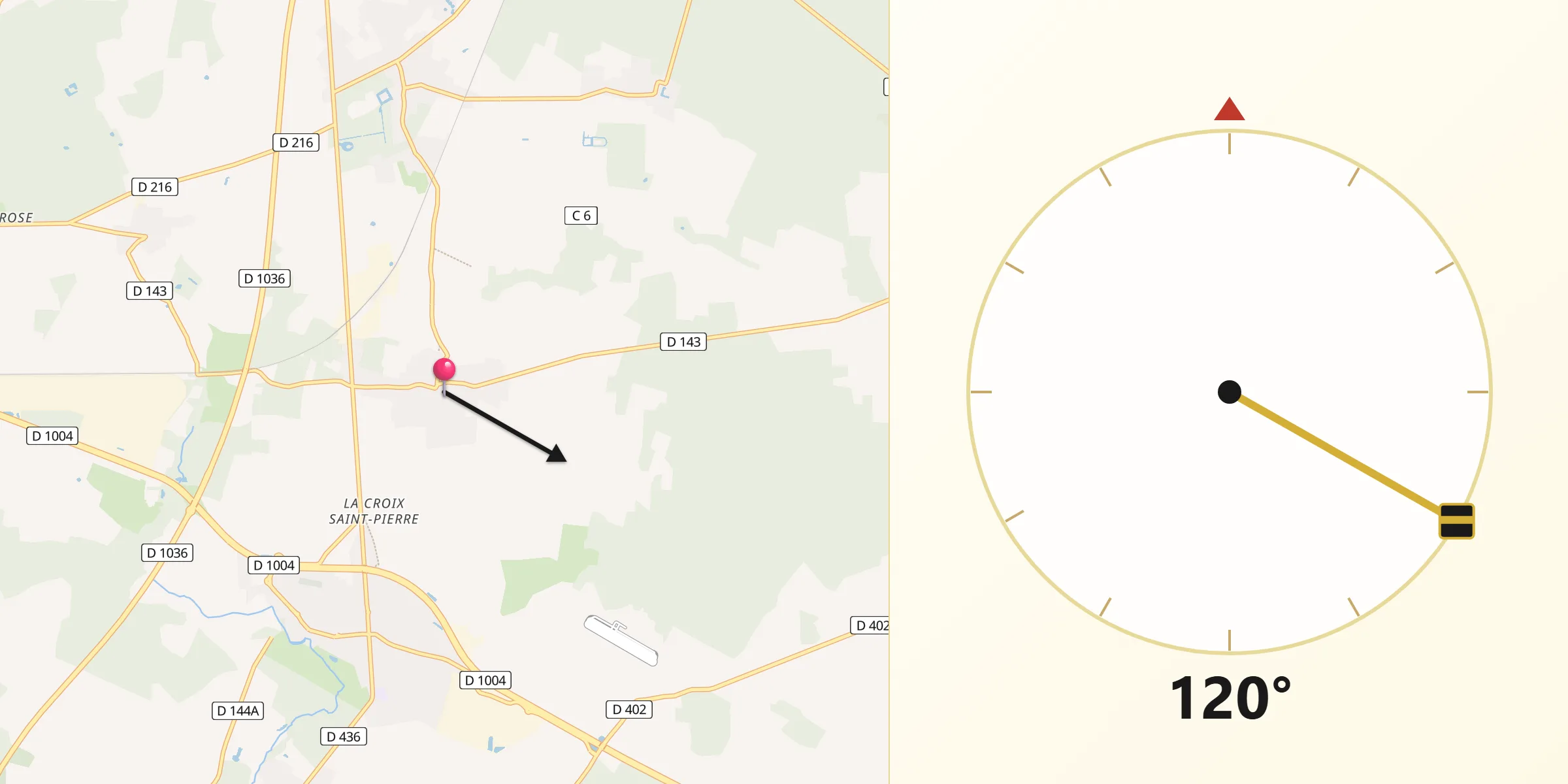 Direction vers la Qibla depuis Marles-en-Brie
