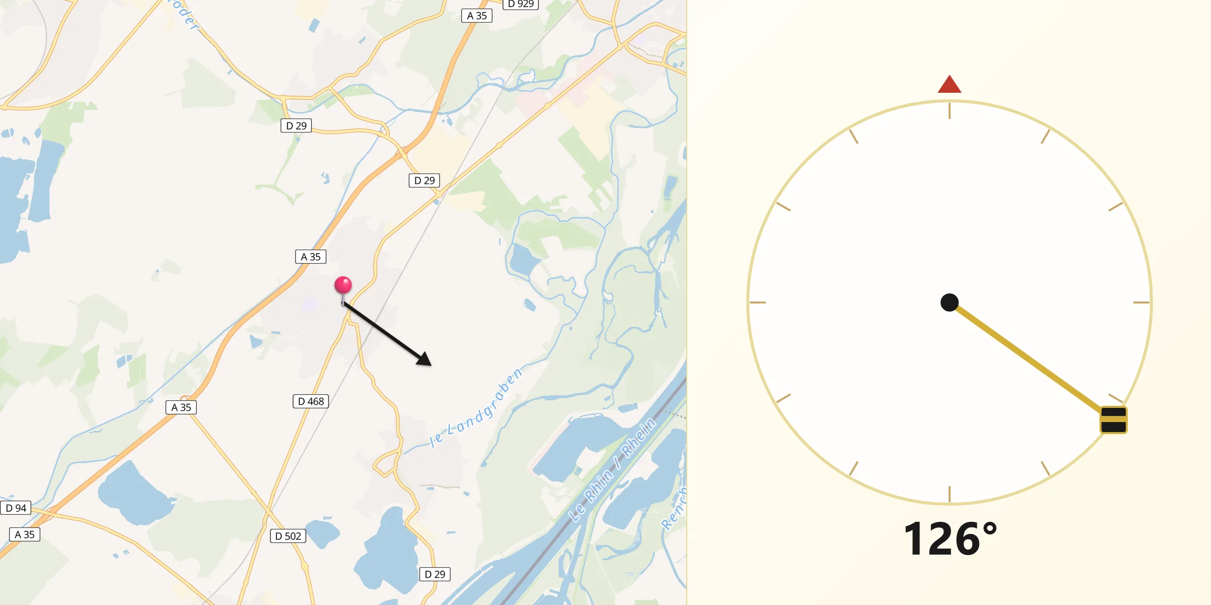 Direction vers la Qibla depuis Herrlisheim