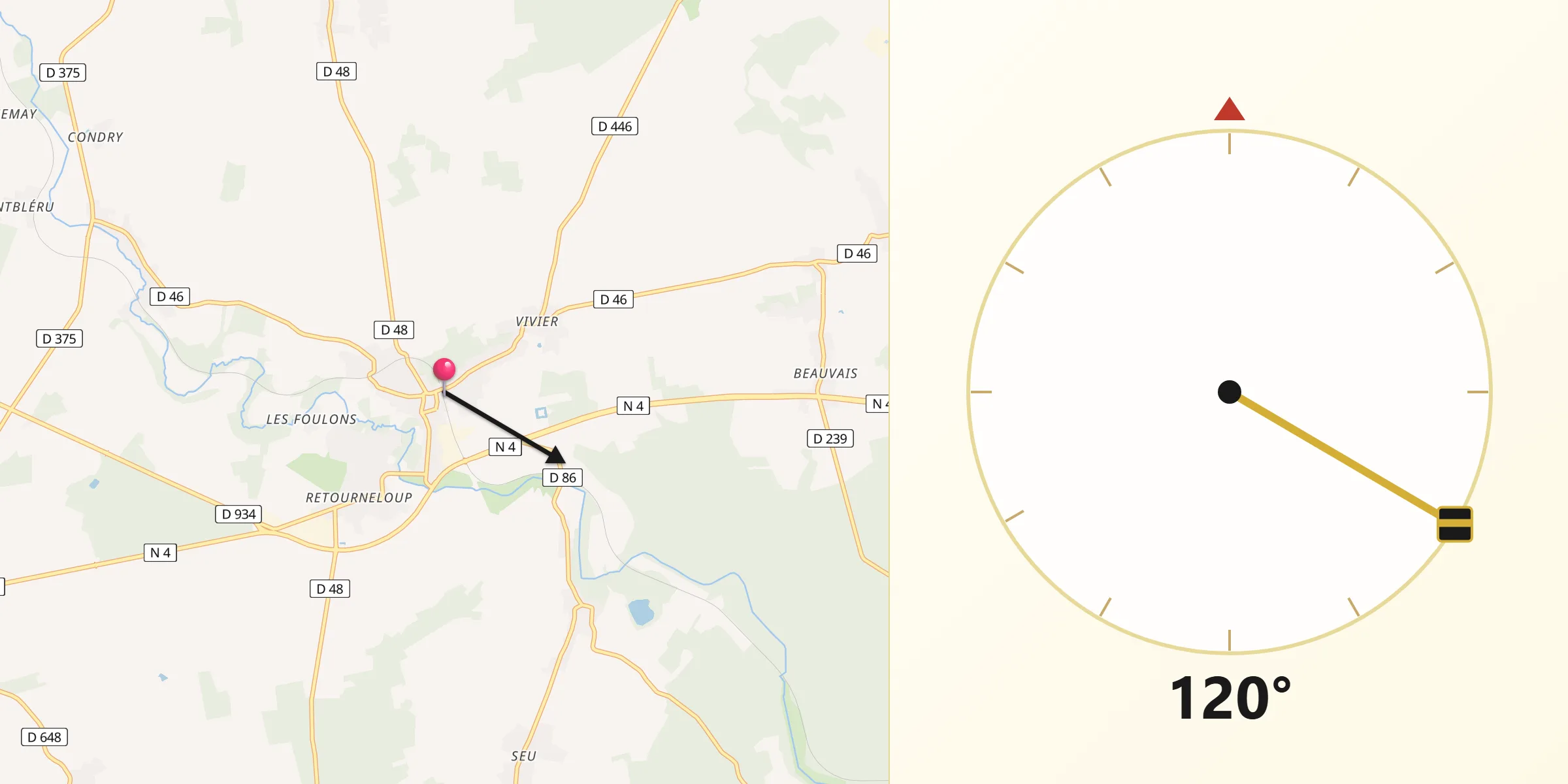 Direction vers la Qibla depuis Esternay