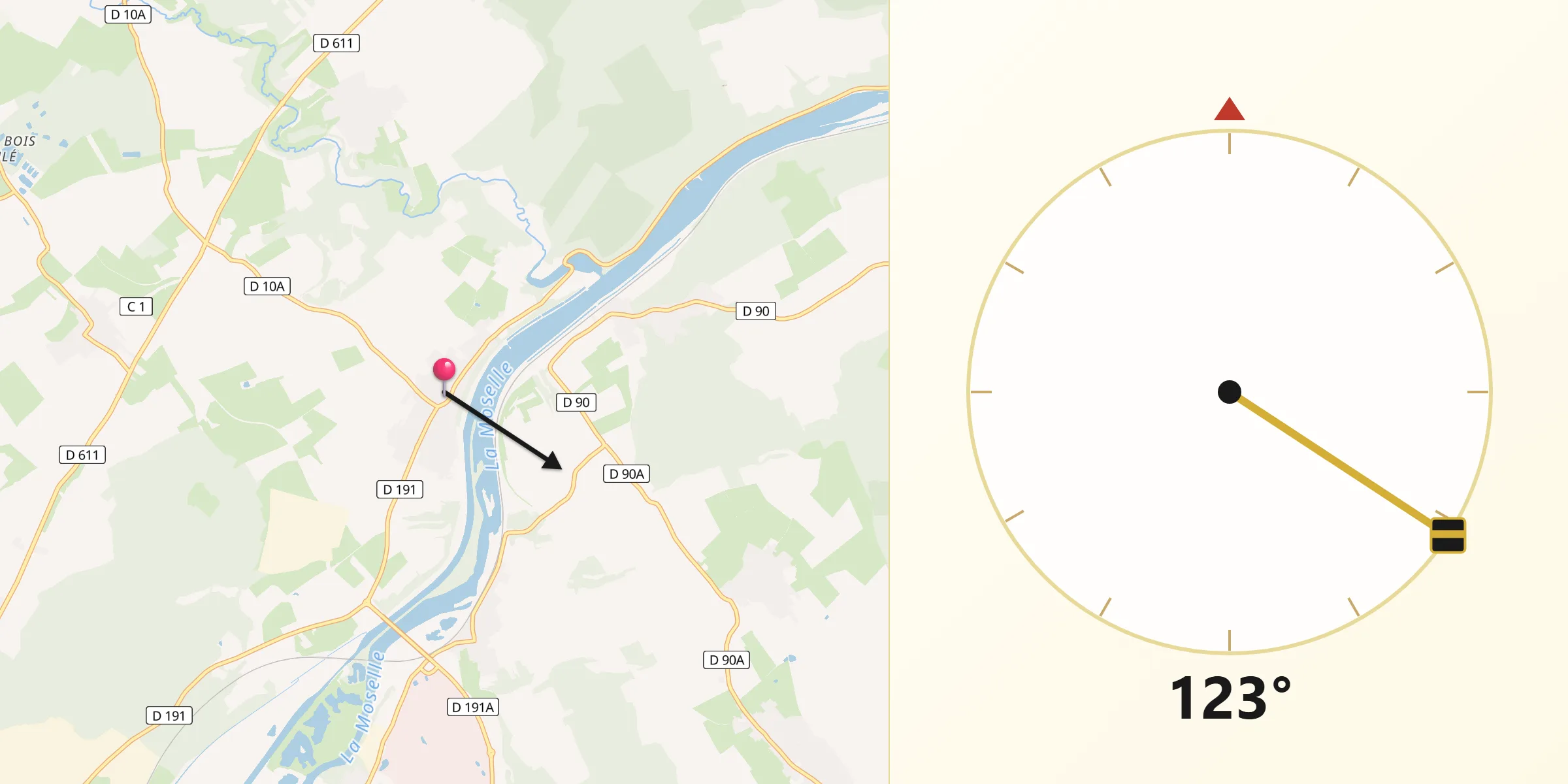 Direction vers la Qibla depuis Villey-Saint-Étienne