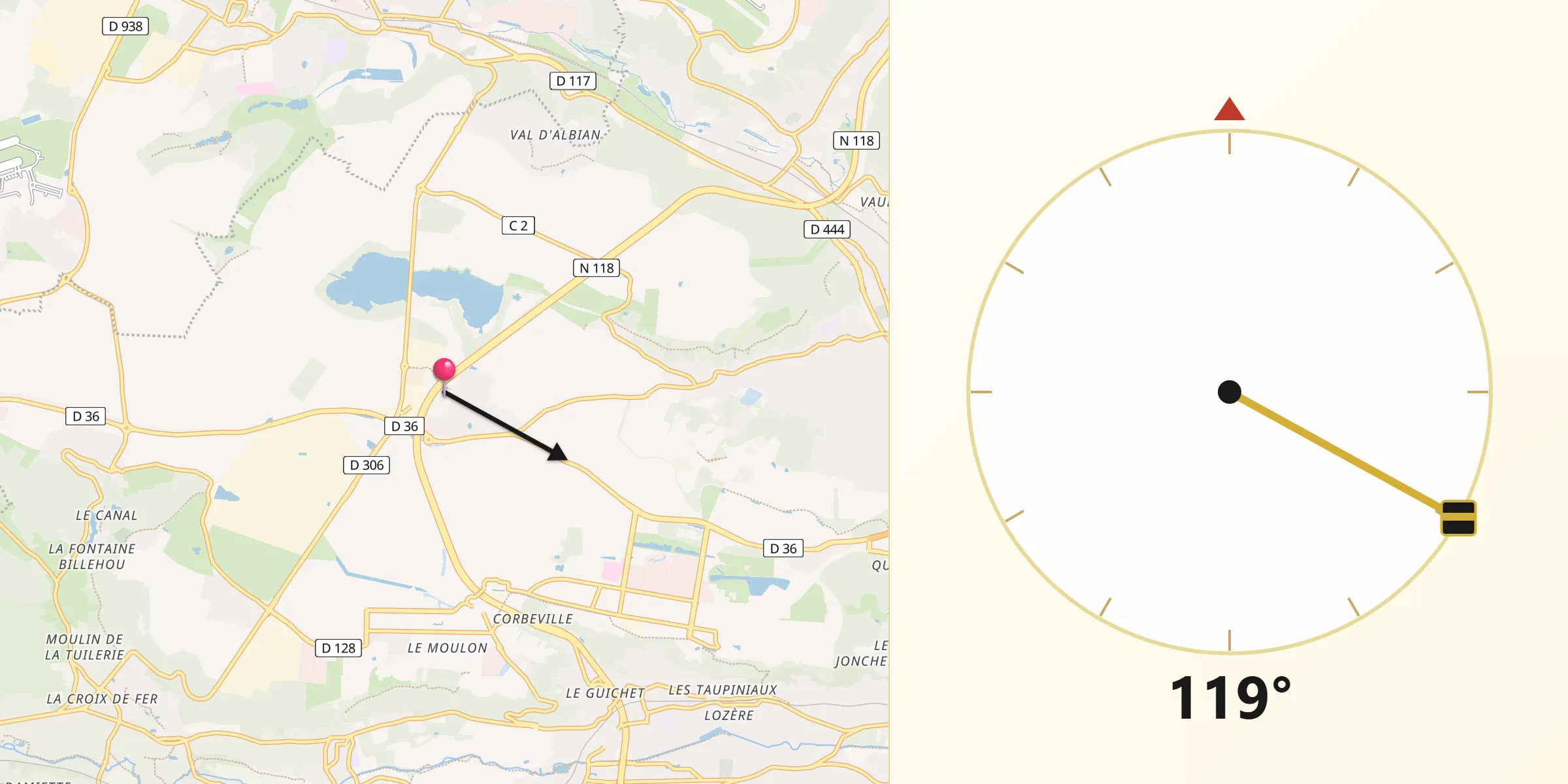 Direction vers la Qibla depuis Saclay