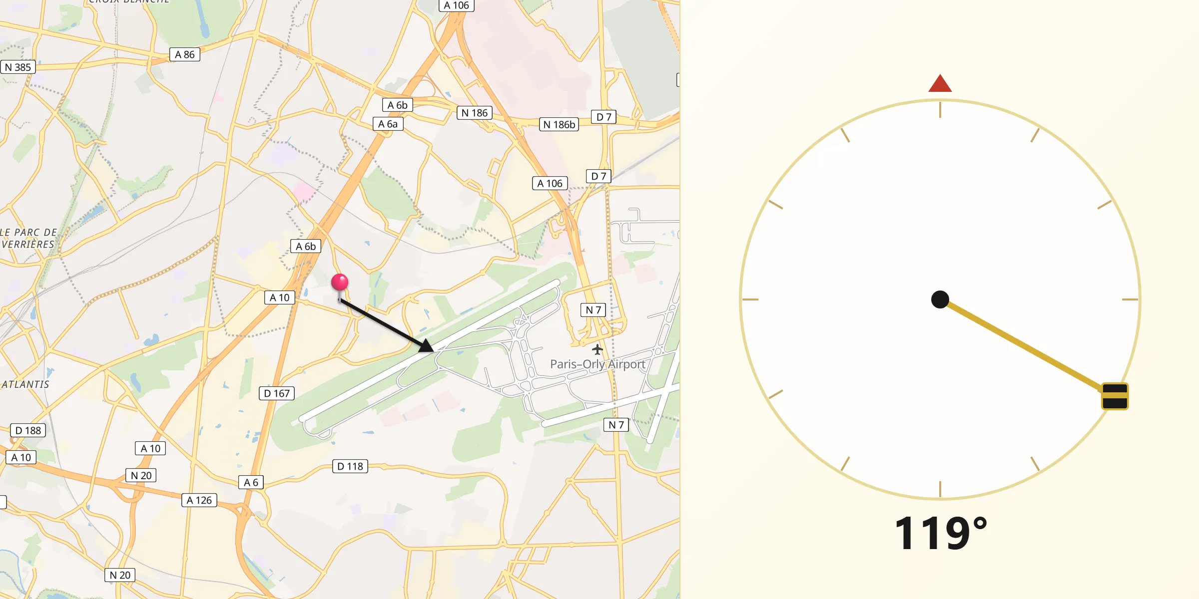 Direction vers la Qibla depuis Wissous