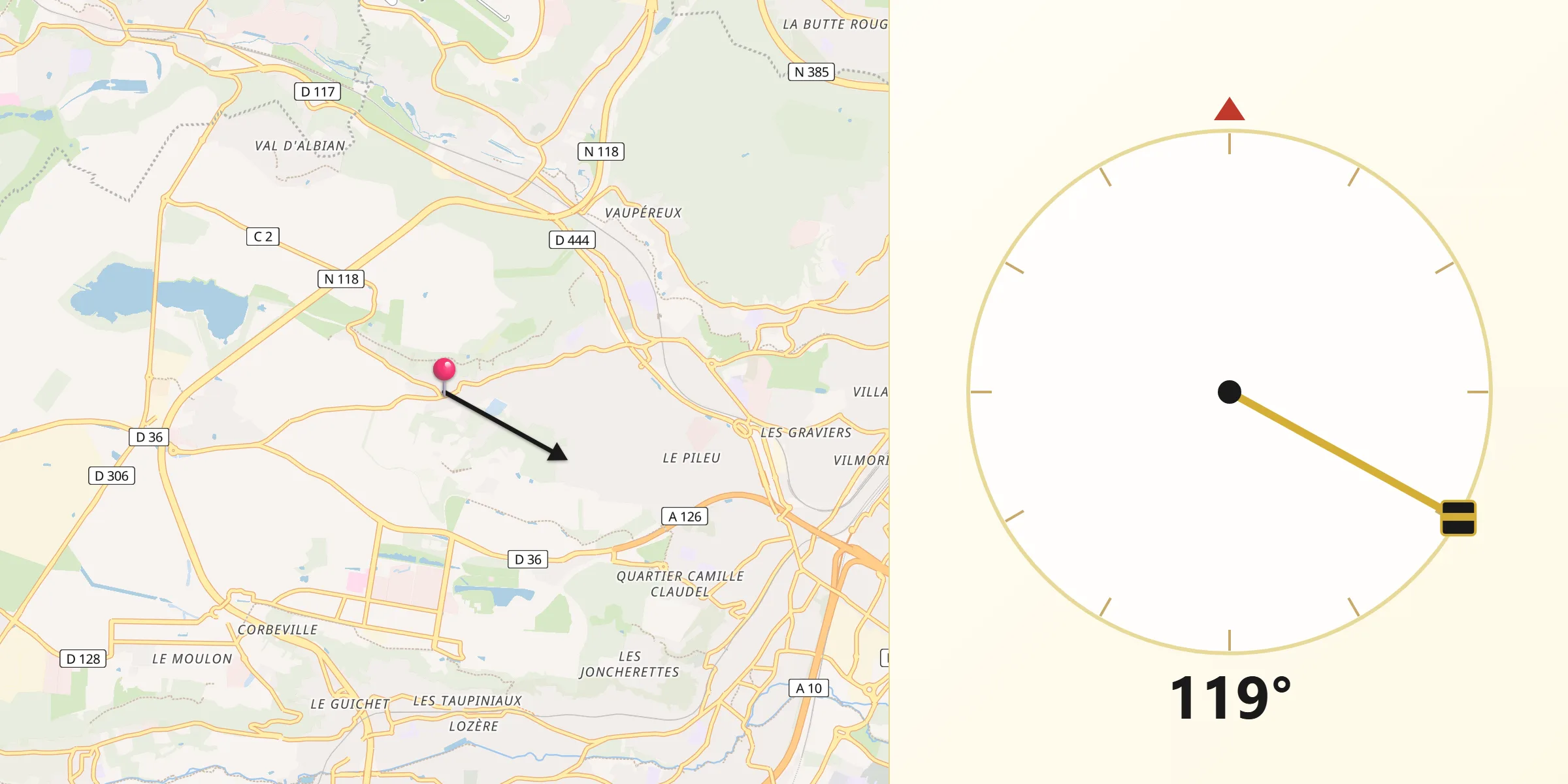 Direction vers la Qibla depuis Vauhallan