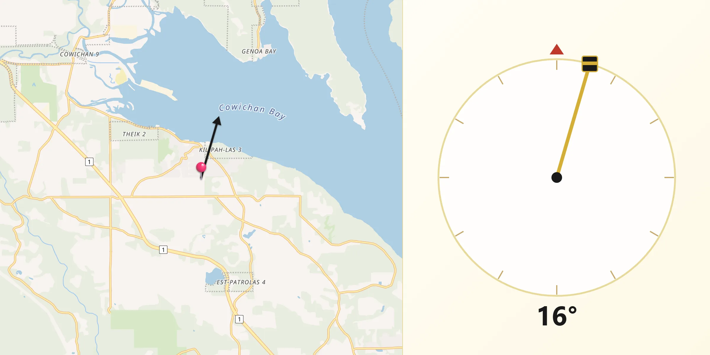 Qibla Direction from Cowichan Bay