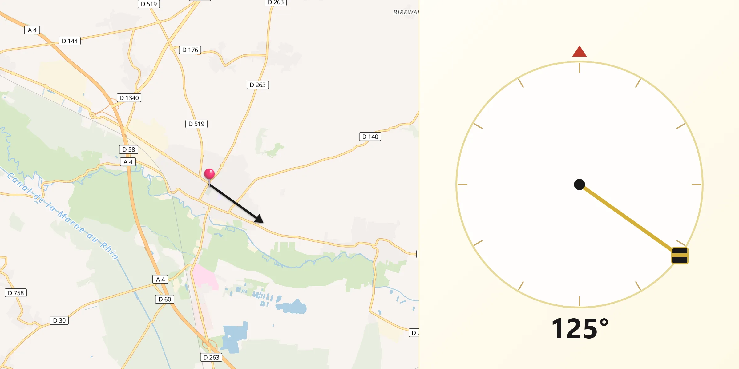 Direction vers la Qibla depuis Brumath