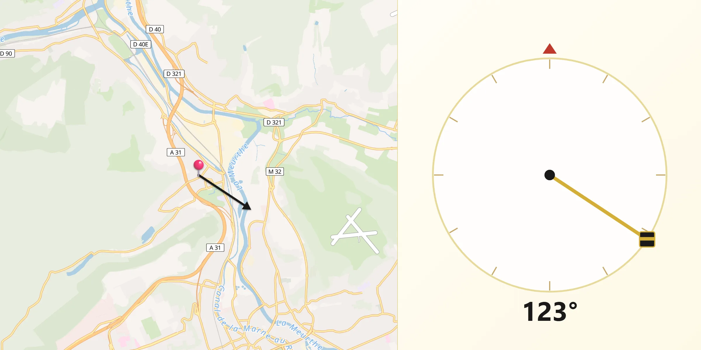 Direction vers la Qibla depuis Champigneulles