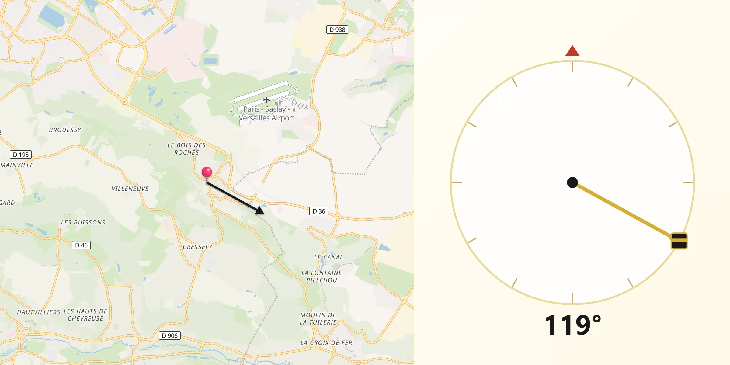 Direction vers la Qibla depuis Châteaufort