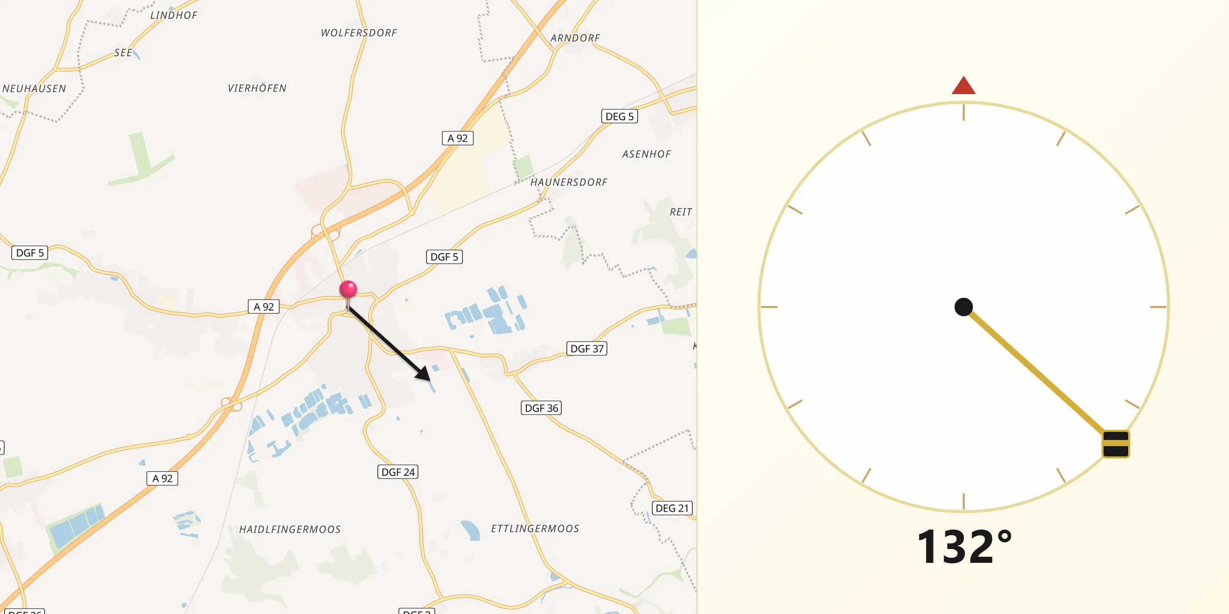 Qibla-Richtung von Wallersdorf
