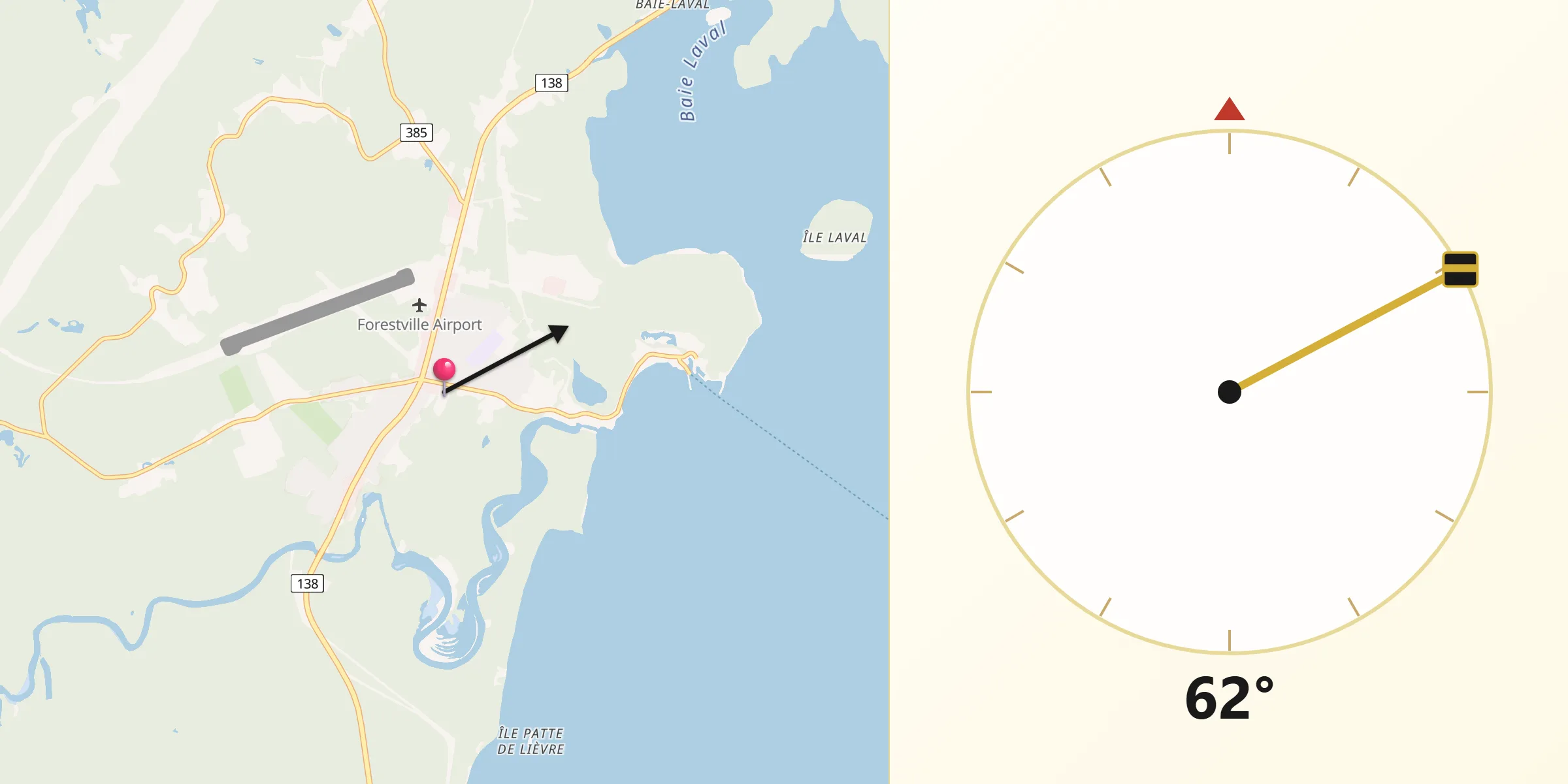 Qibla Direction from Forestville