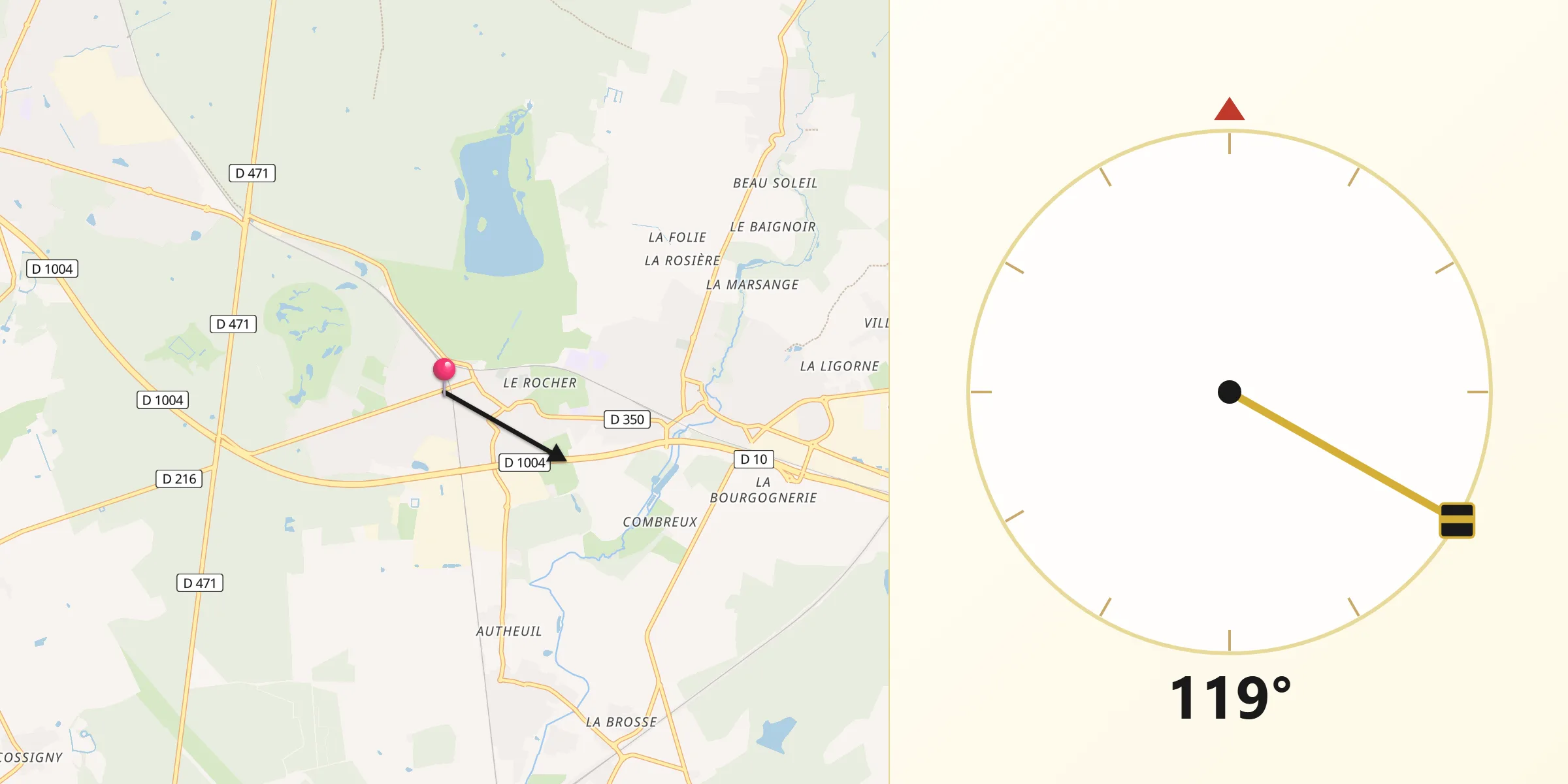 Direction vers la Qibla depuis Gretz-Armainvilliers