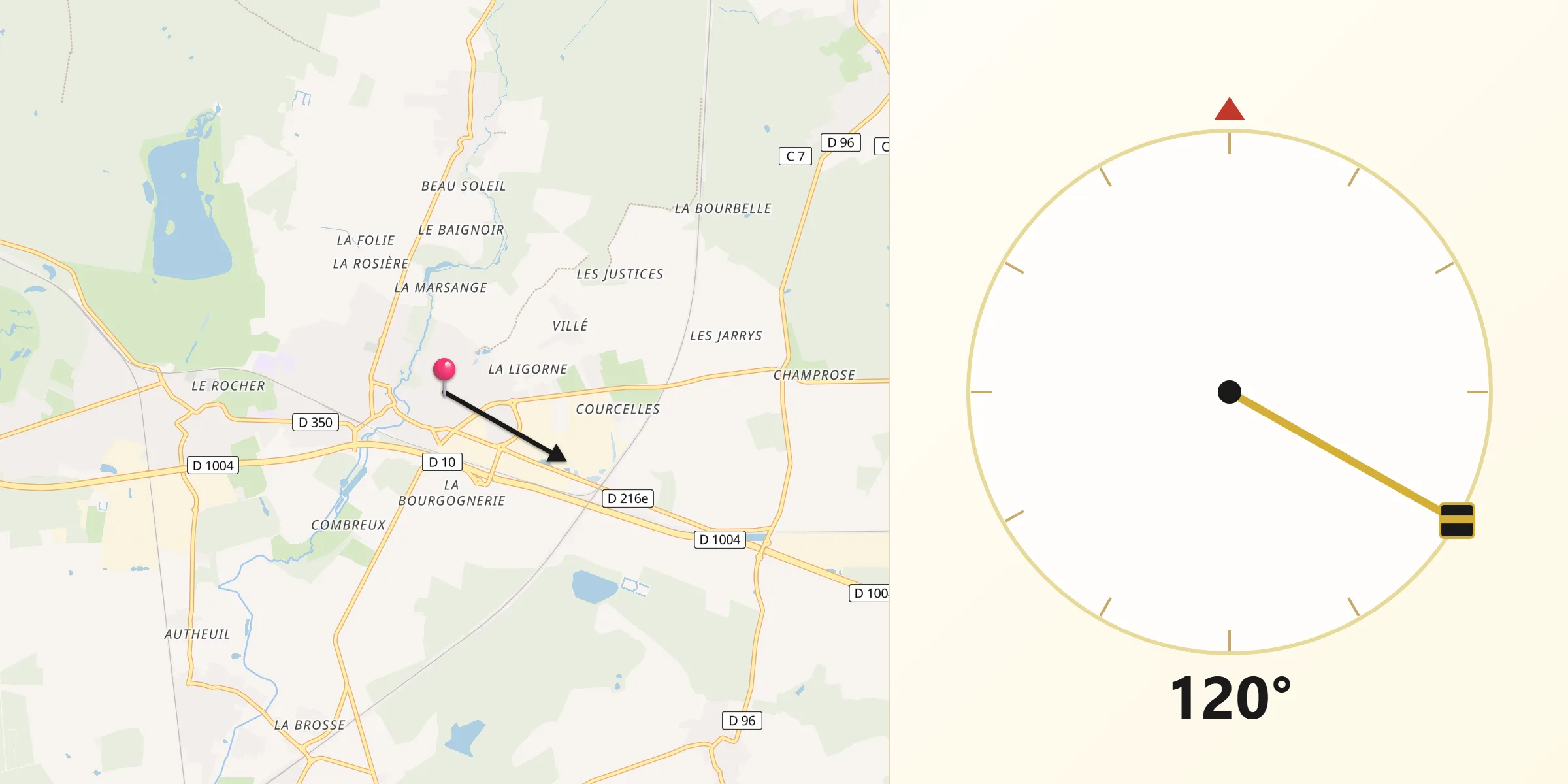 Direction vers la Qibla depuis Tournan-en-Brie