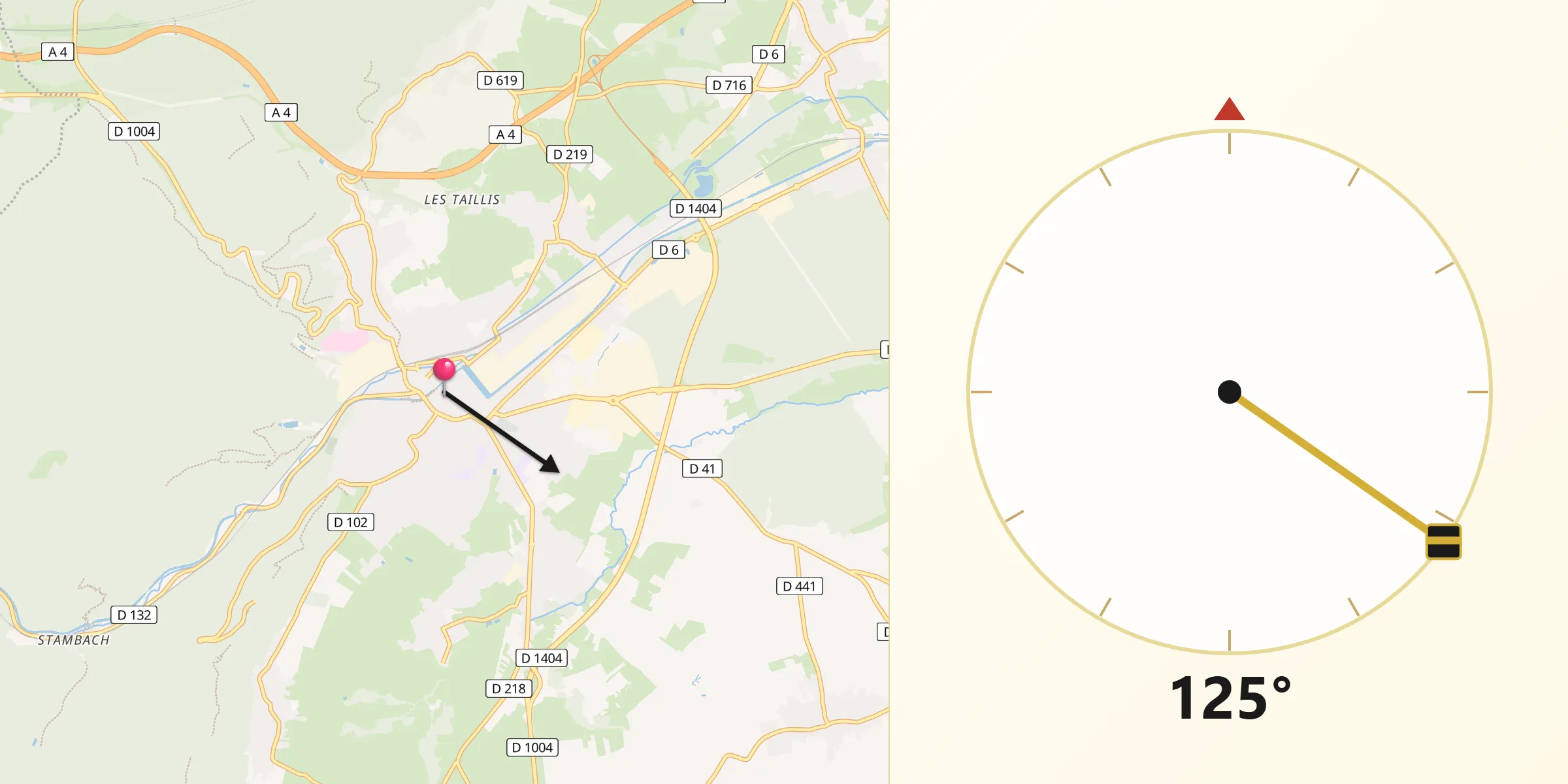 Direction vers la Qibla depuis Saverne