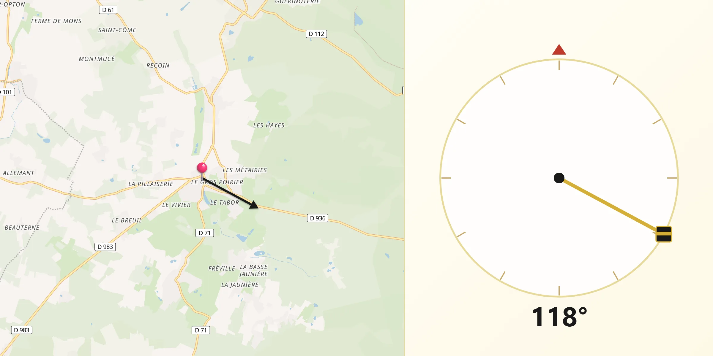 Direction vers la Qibla depuis Condé-sur-Vesgre