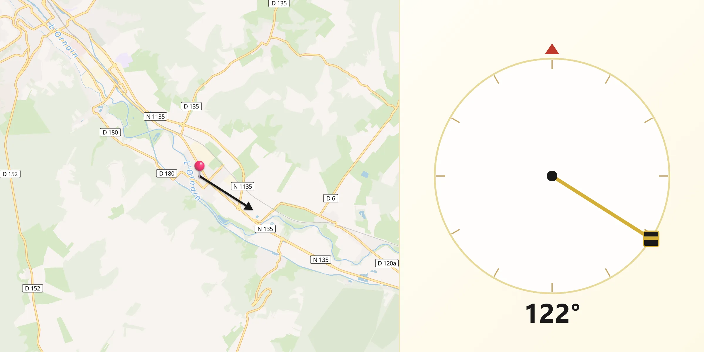 Direction vers la Qibla depuis Longeville-en-Barrois
