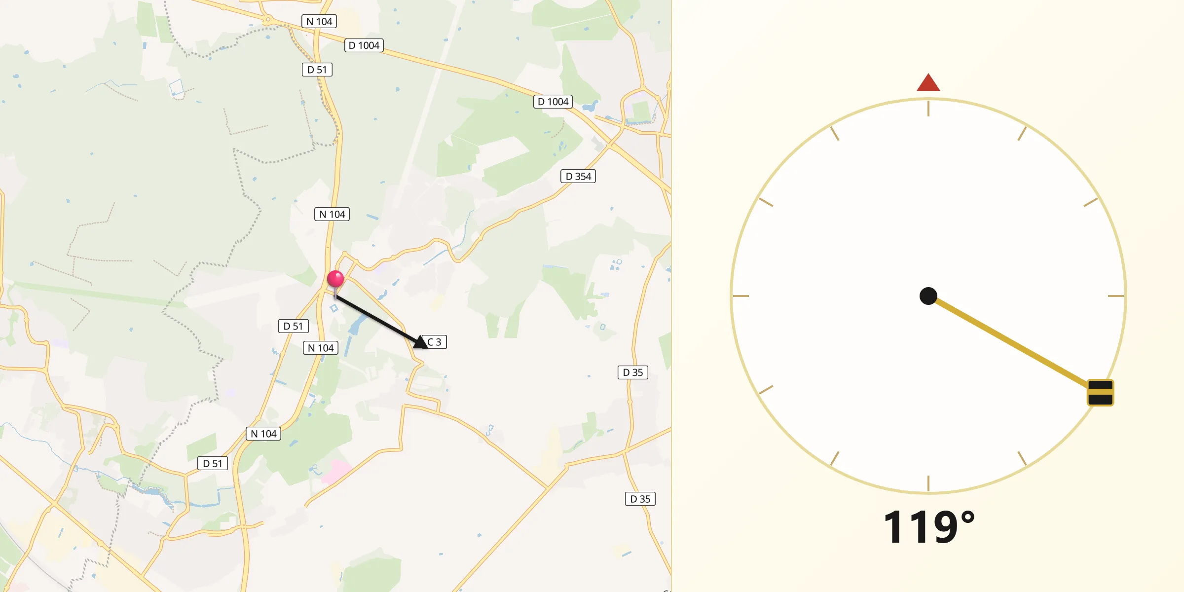 Direction vers la Qibla depuis Lésigny