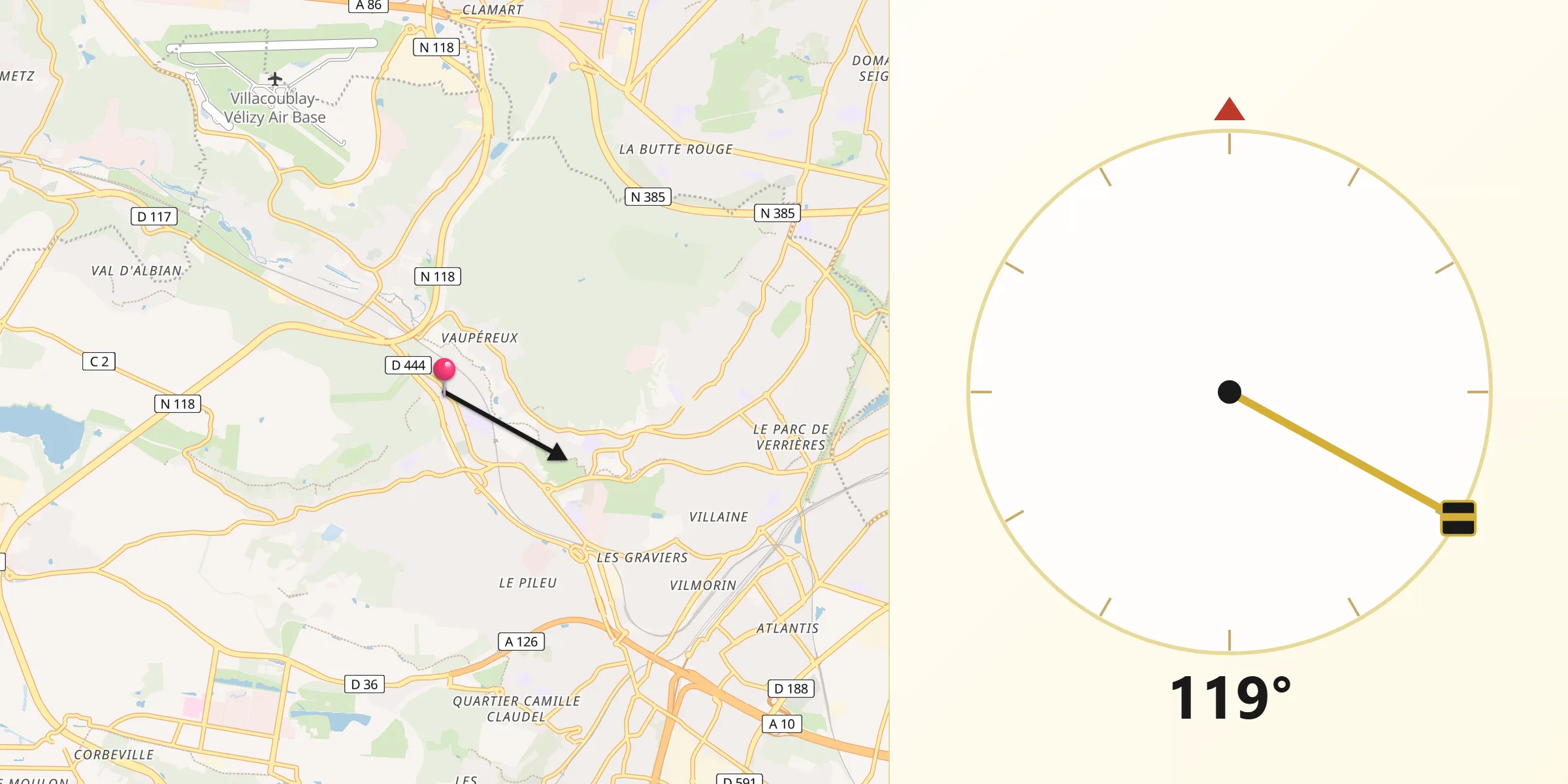 Direction vers la Qibla depuis Igny