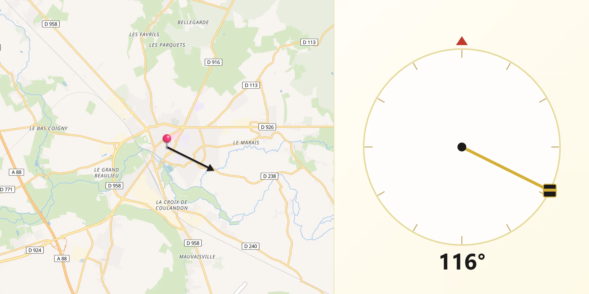 Direction vers la Qibla depuis Argentan