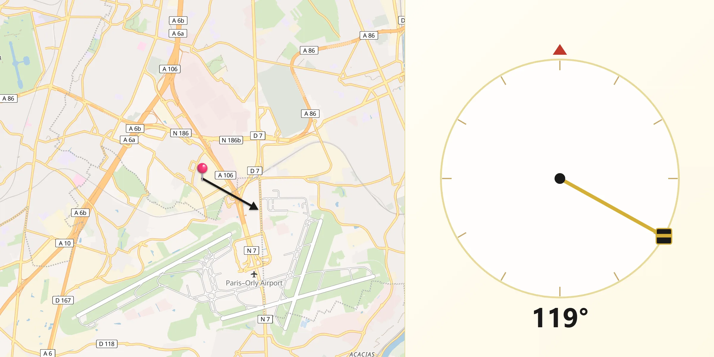 Direction vers la Qibla depuis Rungis