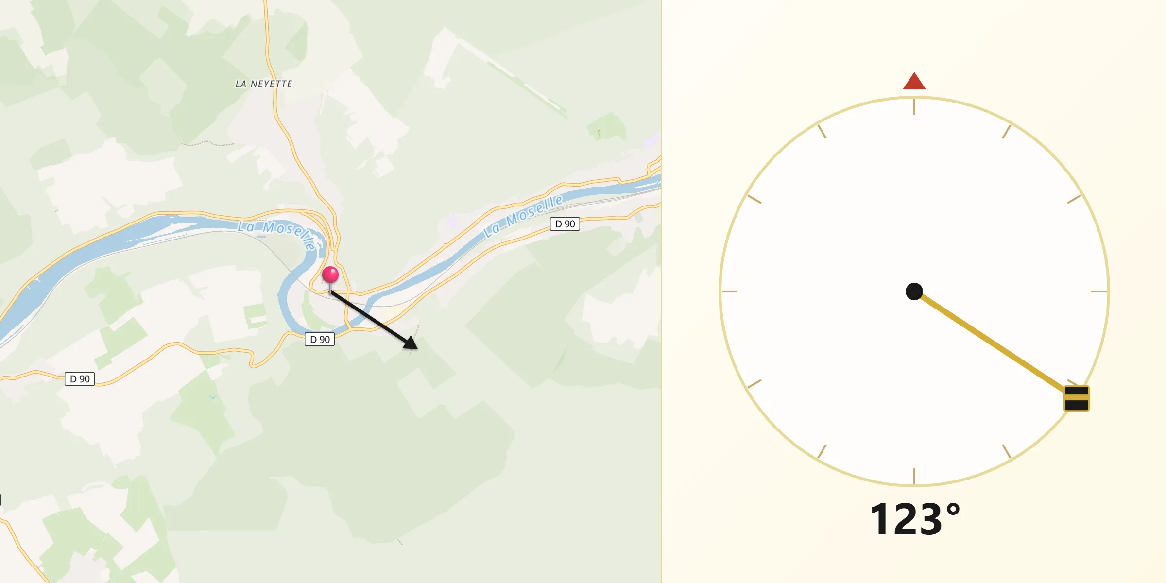Direction vers la Qibla depuis Liverdun