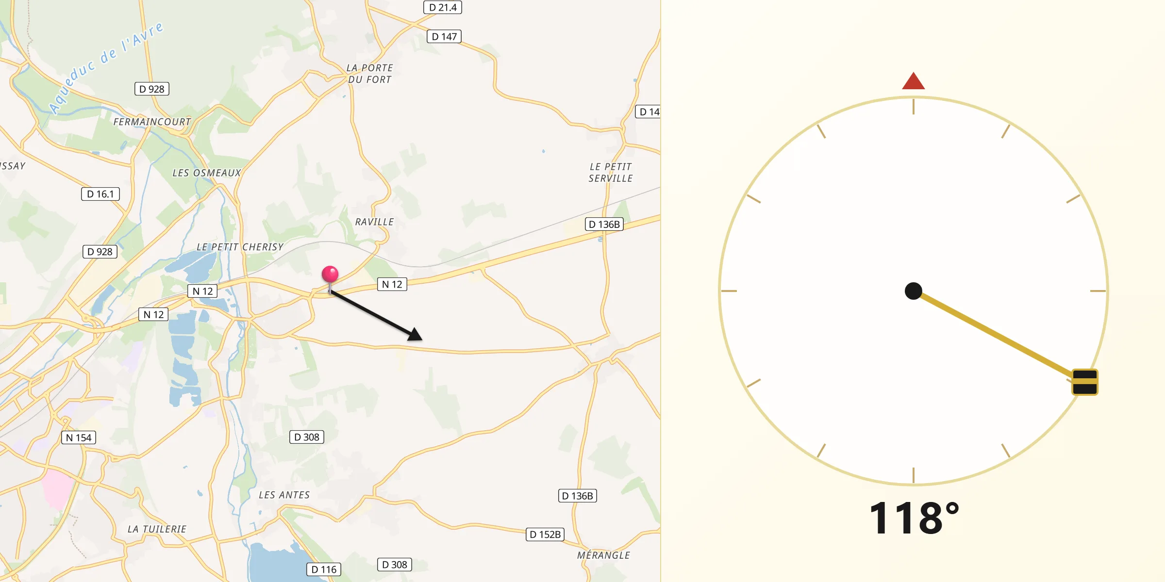 Direction vers la Qibla depuis Cherisy
