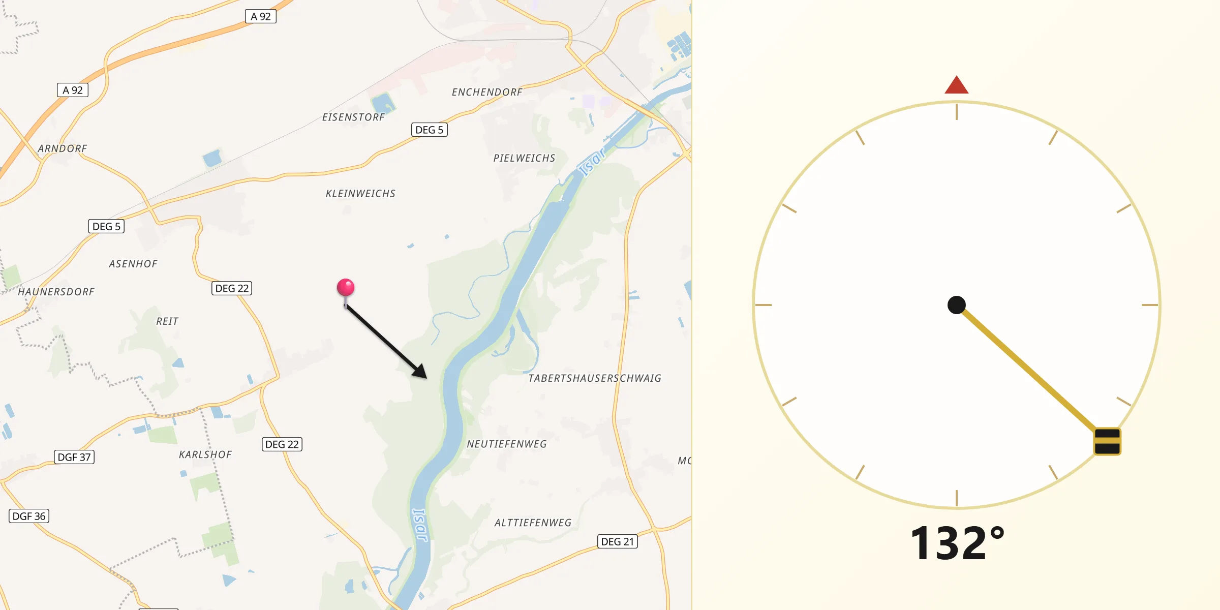 Qibla-Richtung von Lower Bavaria