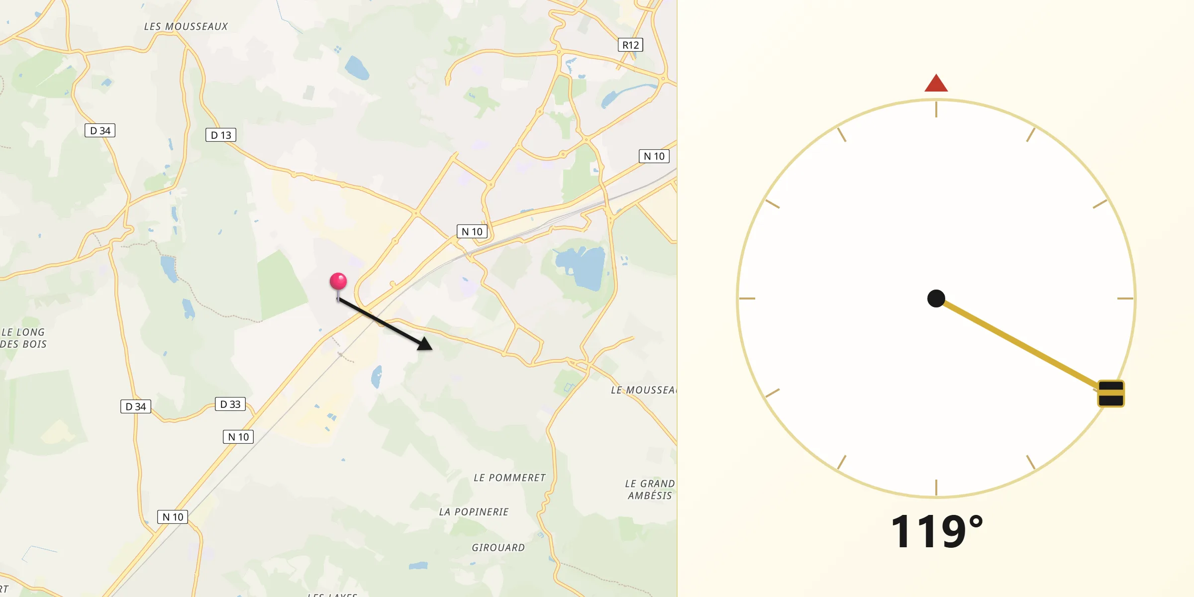 Direction vers la Qibla depuis Coignières