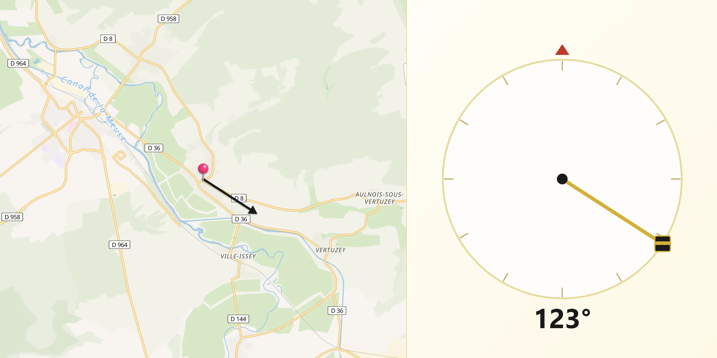 Direction vers la Qibla depuis Euville