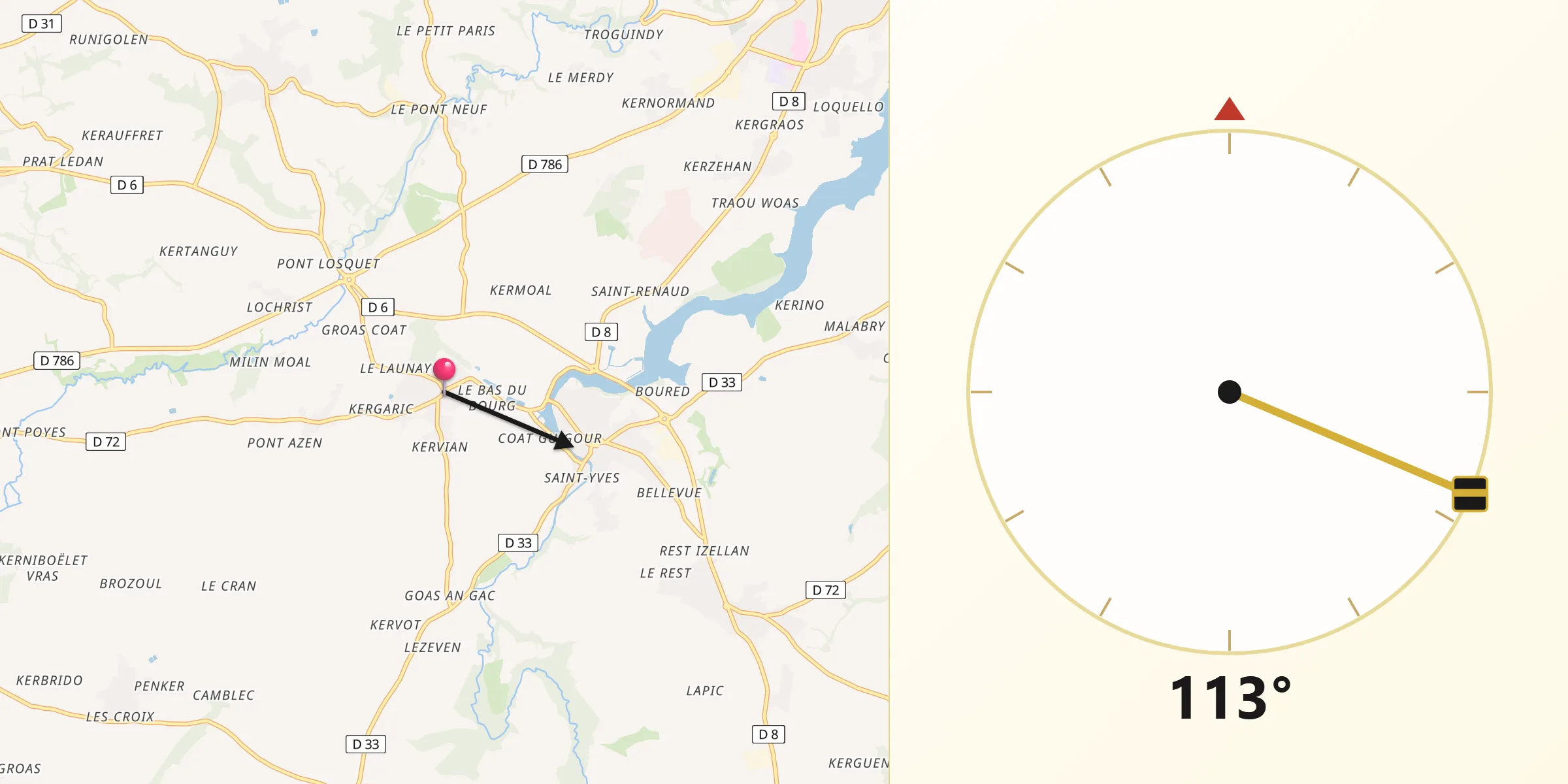 Direction vers la Qibla depuis Langoat