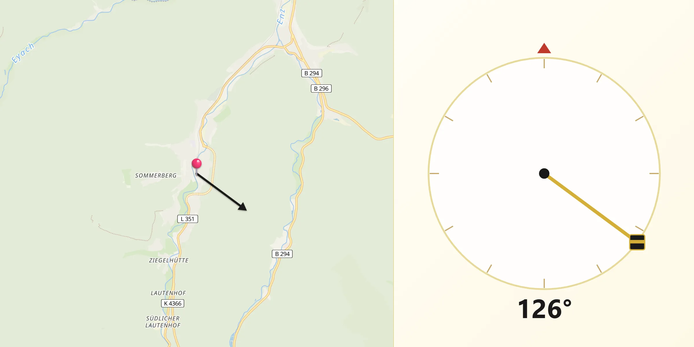 Qibla-Richtung von Bad Wildbad