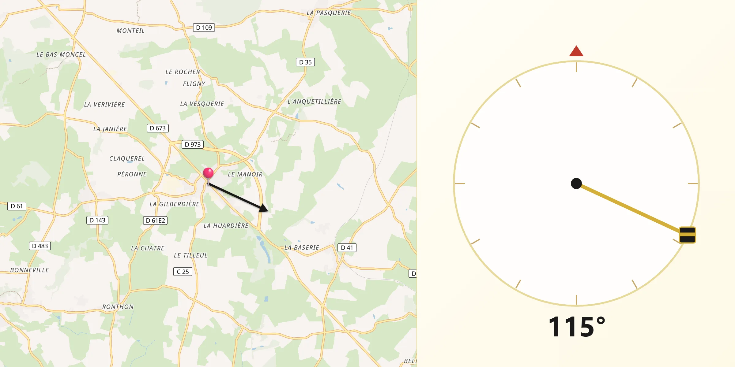 Direction vers la Qibla depuis Sartilly