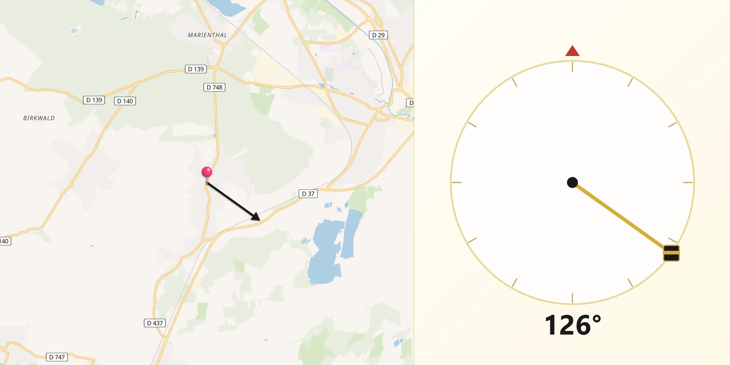 Direction vers la Qibla depuis Gries