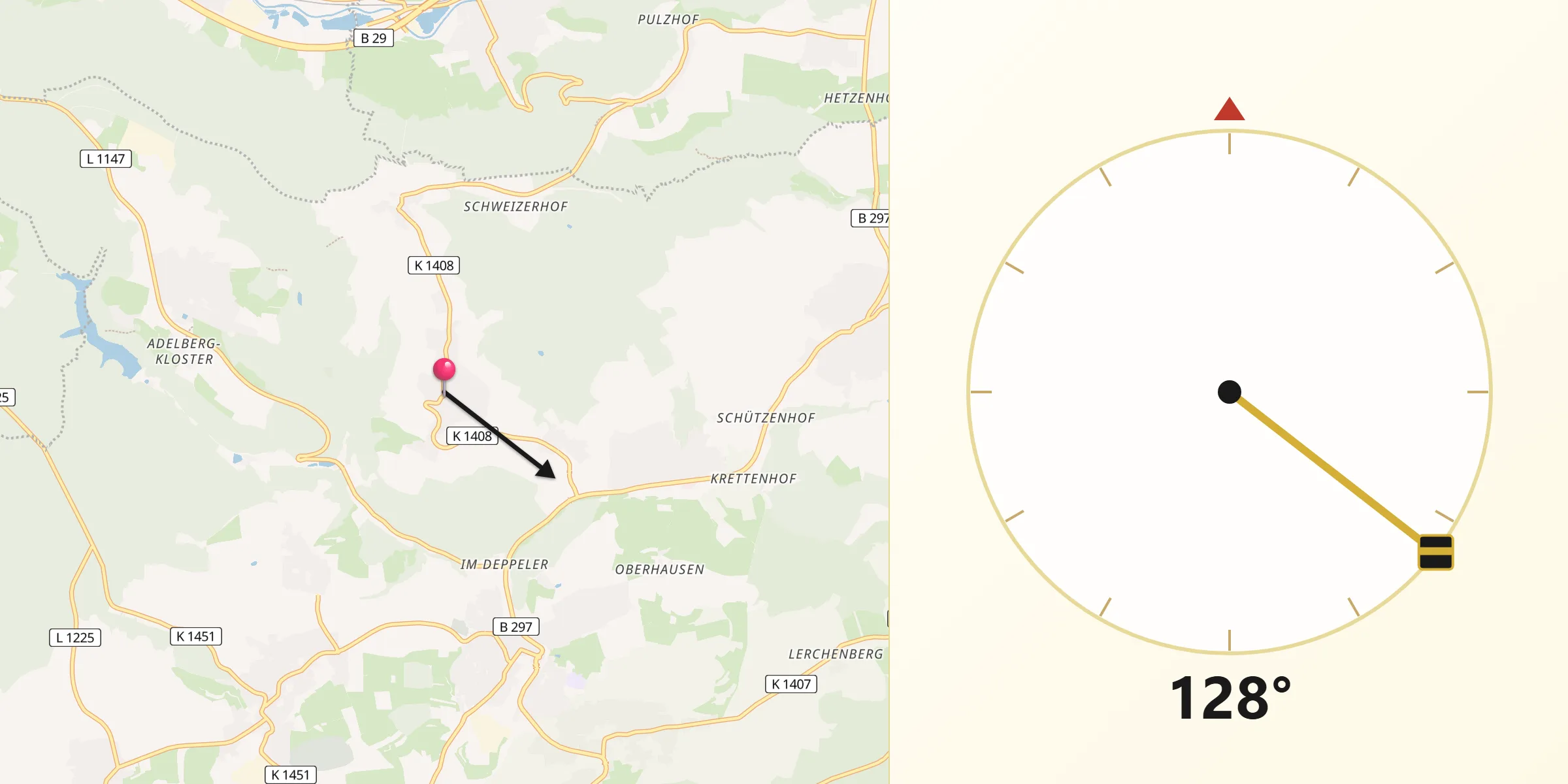 Qibla-Richtung von Börtlingen