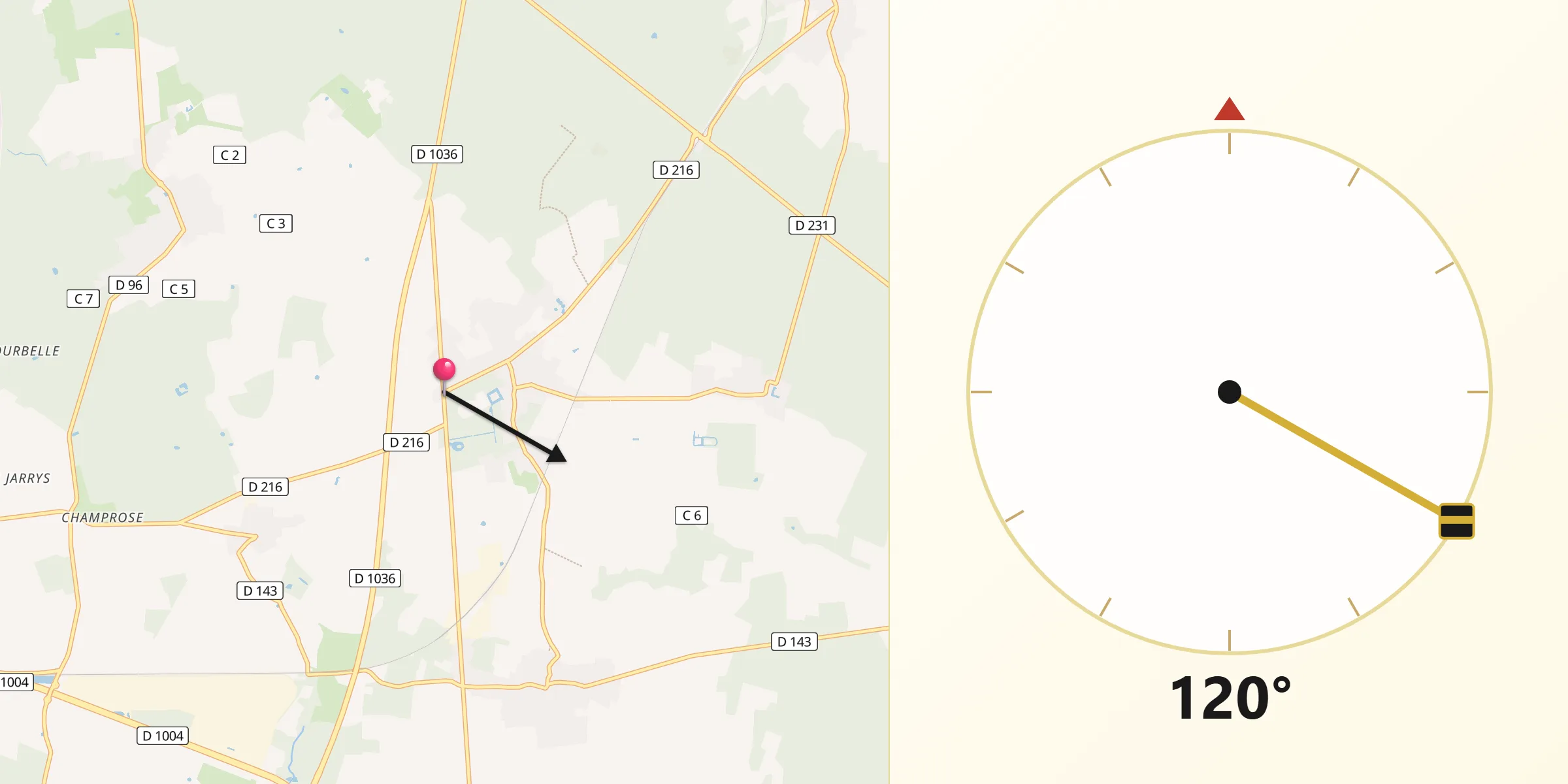Direction vers la Qibla depuis La Houssaye-en-Brie