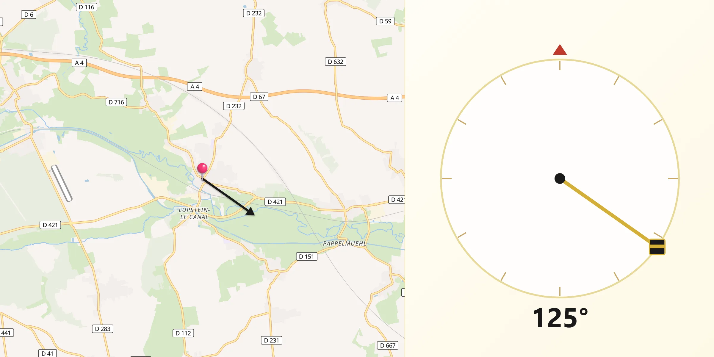Direction vers la Qibla depuis Dettwiller