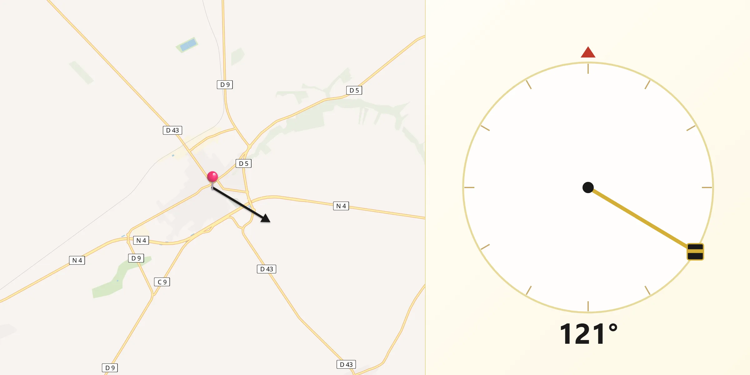 Direction vers la Qibla depuis Fère-Champenoise