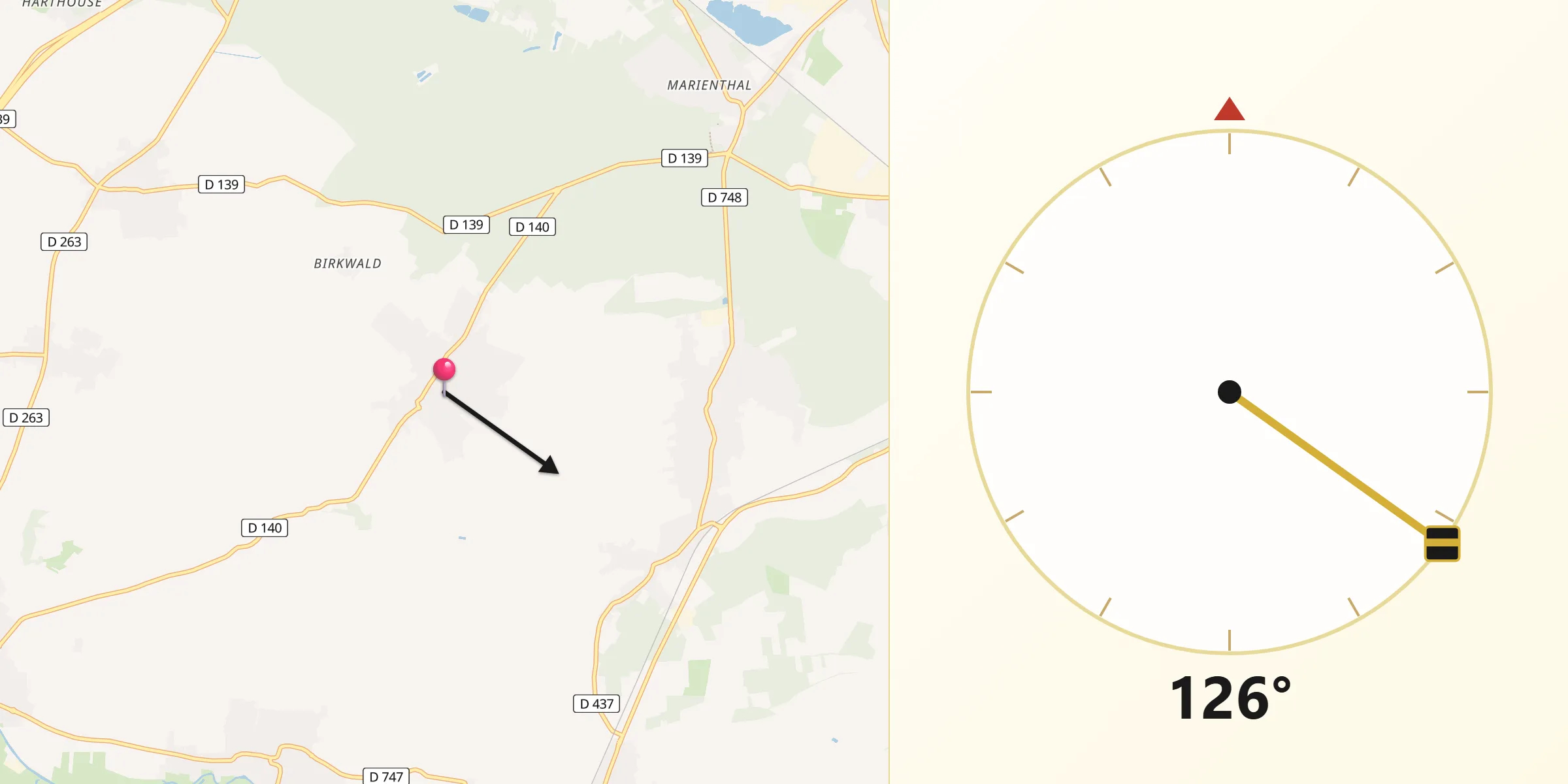 Direction vers la Qibla depuis Weitbruch