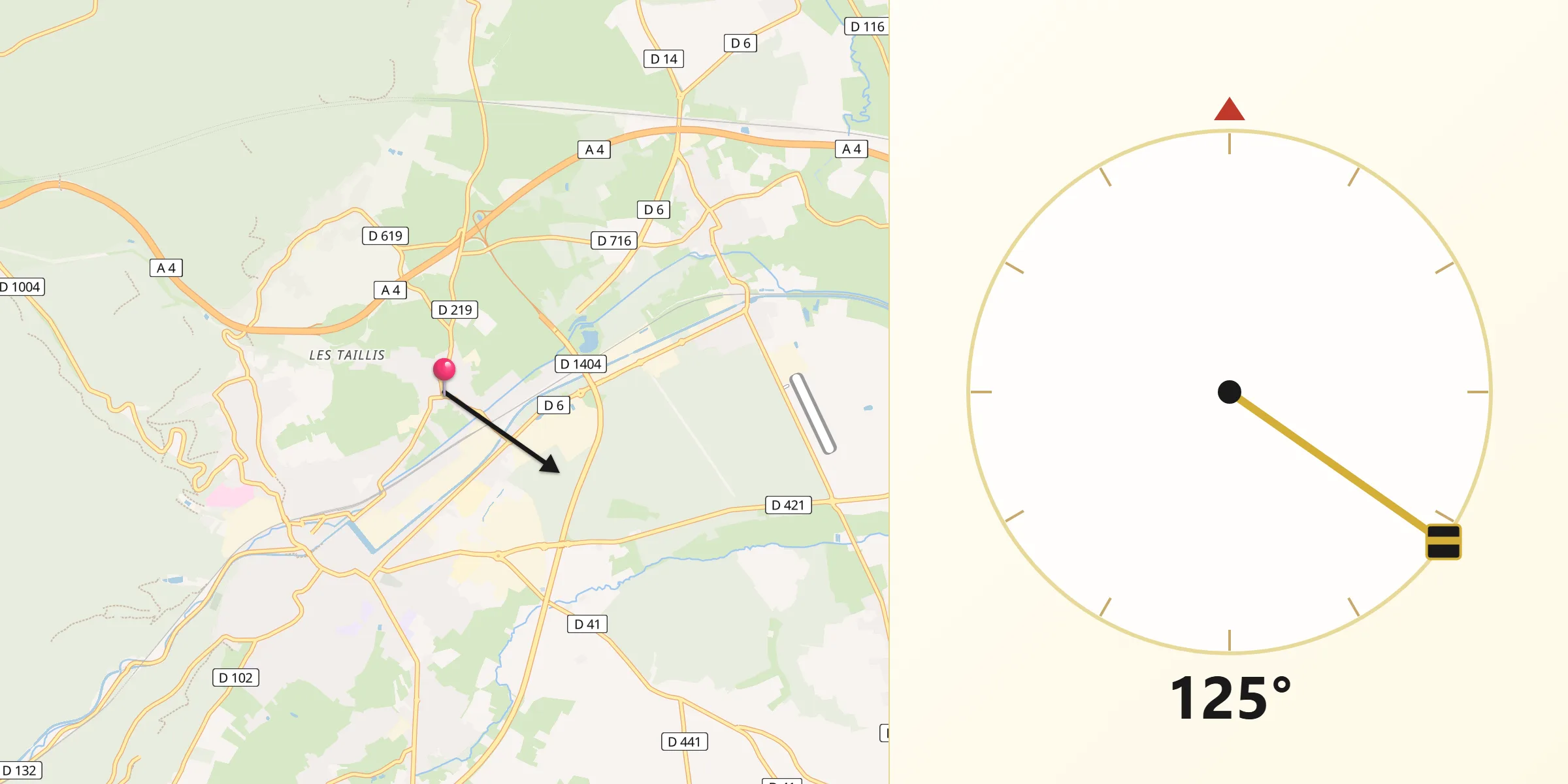 Direction vers la Qibla depuis Monswiller