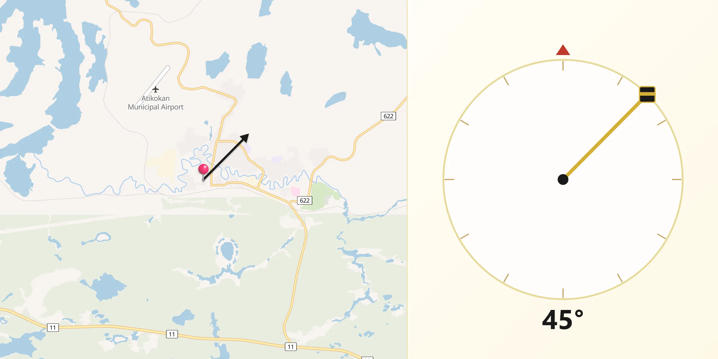 Qibla Direction from Atikokan