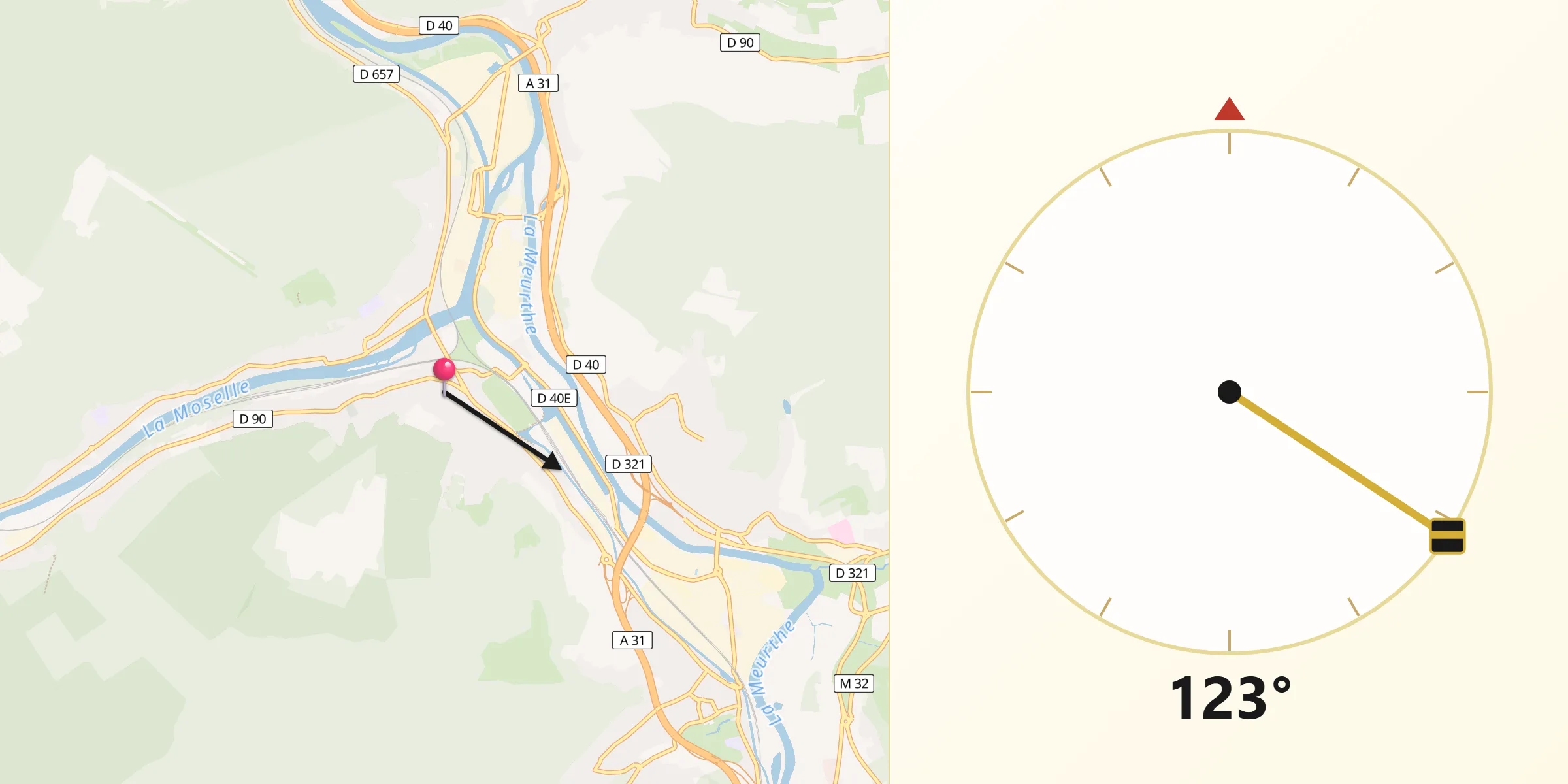 Direction vers la Qibla depuis Frouard
