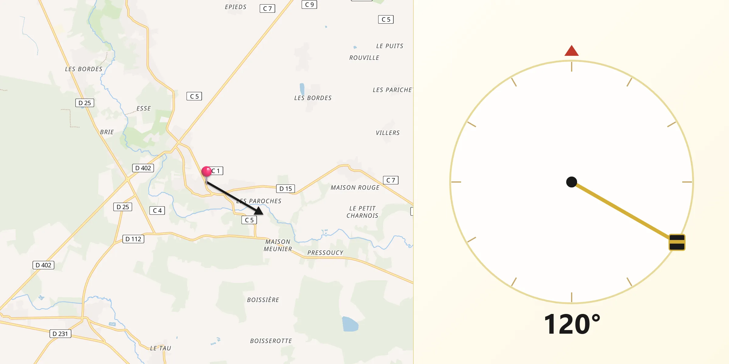 Direction vers la Qibla depuis Saints